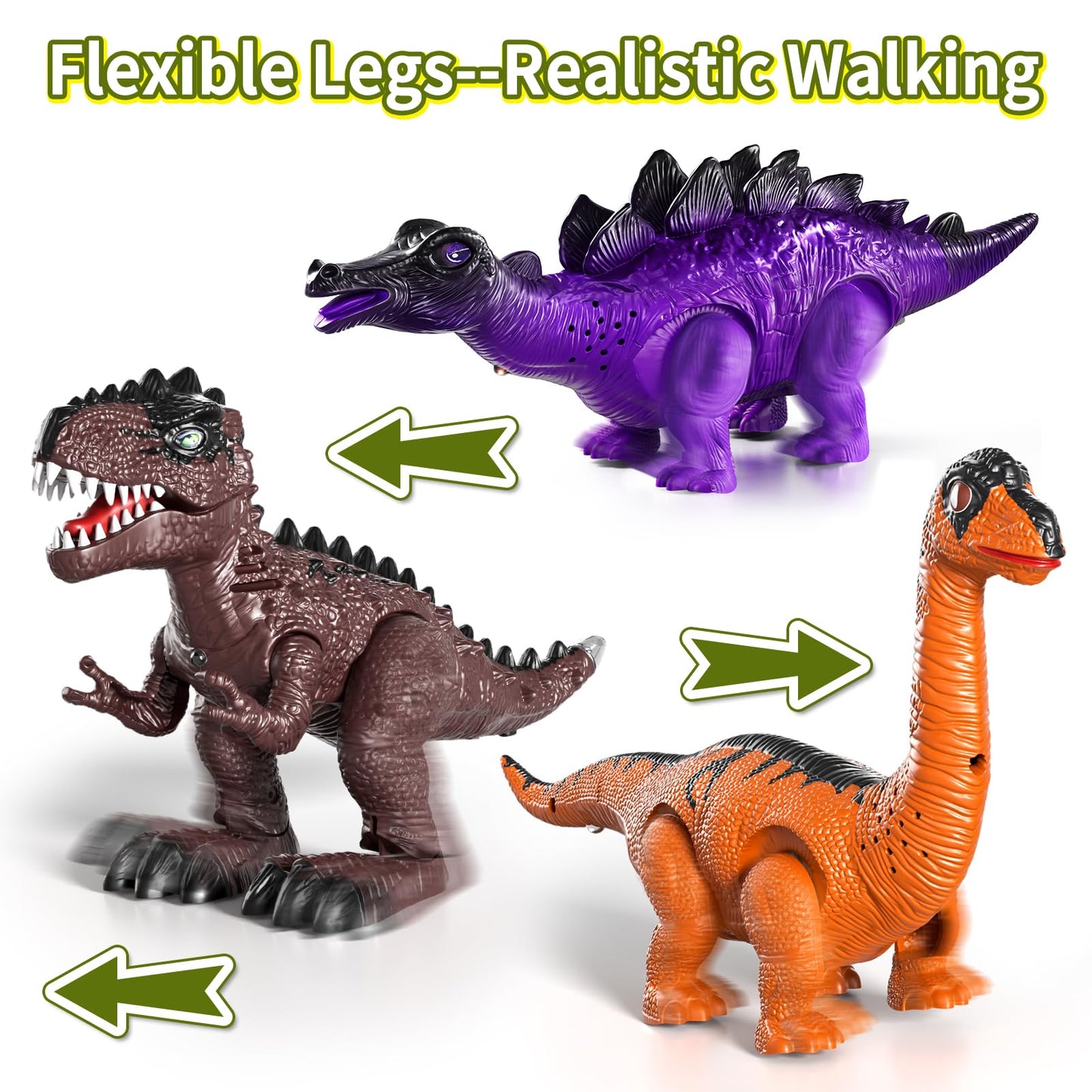 Lucky Doug 3 Pack Electric Realistic Dinosaur Toys with Simulated Sounds & Lights – Ideal Gift for Ages 3-5
