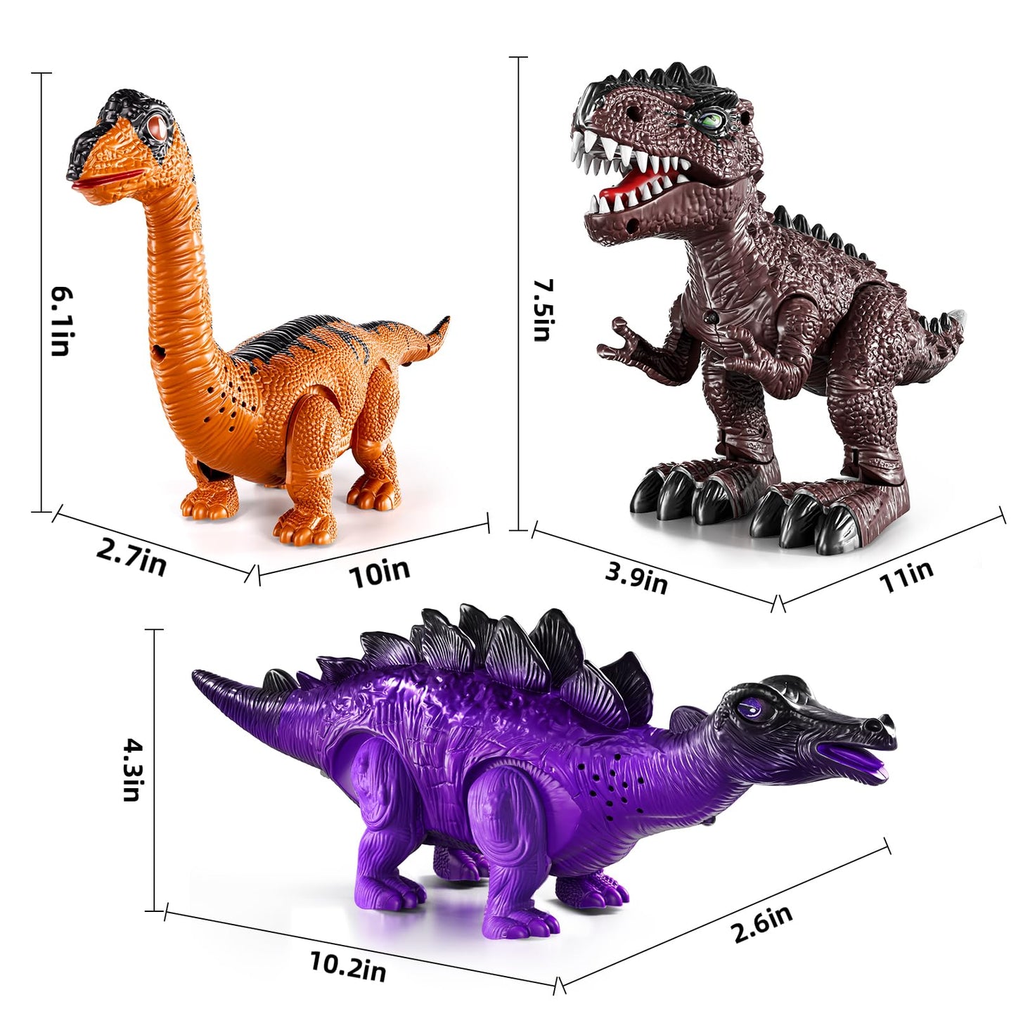 Lucky Doug 3 Pack Electric Realistic Dinosaur Toys with Simulated Sounds & Lights – Ideal Gift for Ages 3-5