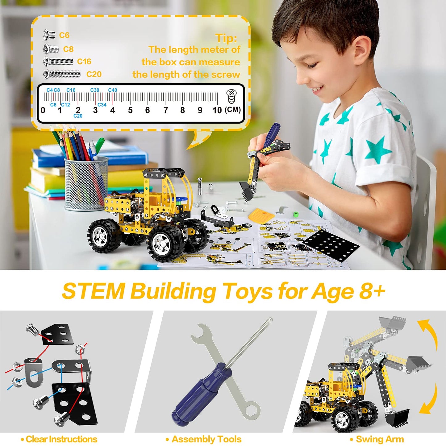 Lucky Doug Stem Building Toys for Kids 8-12 | Metal Bulldozer Construction Kit
