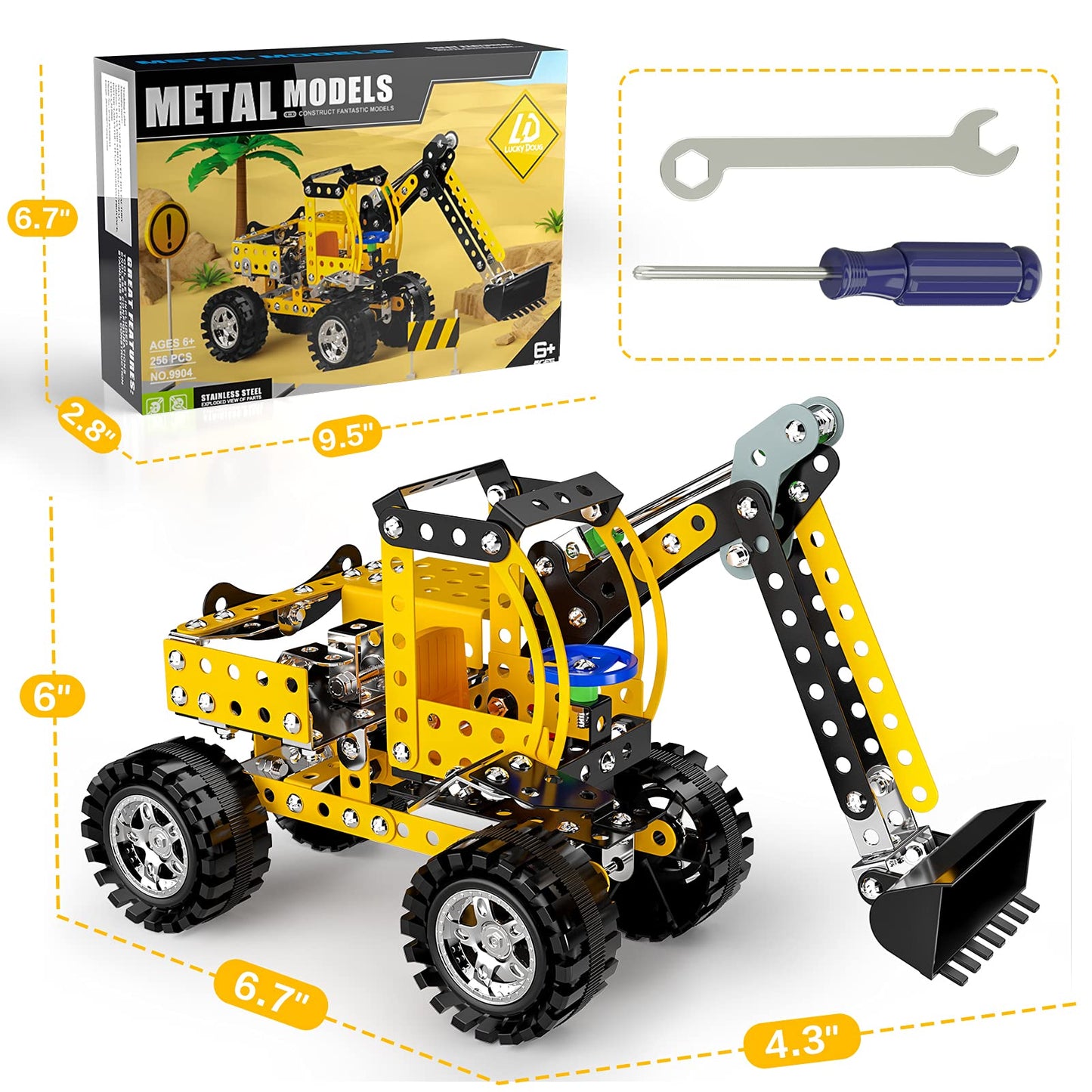 Lucky Doug Stem Building Toys for Kids 8-12 | Metal Bulldozer Construction Kit