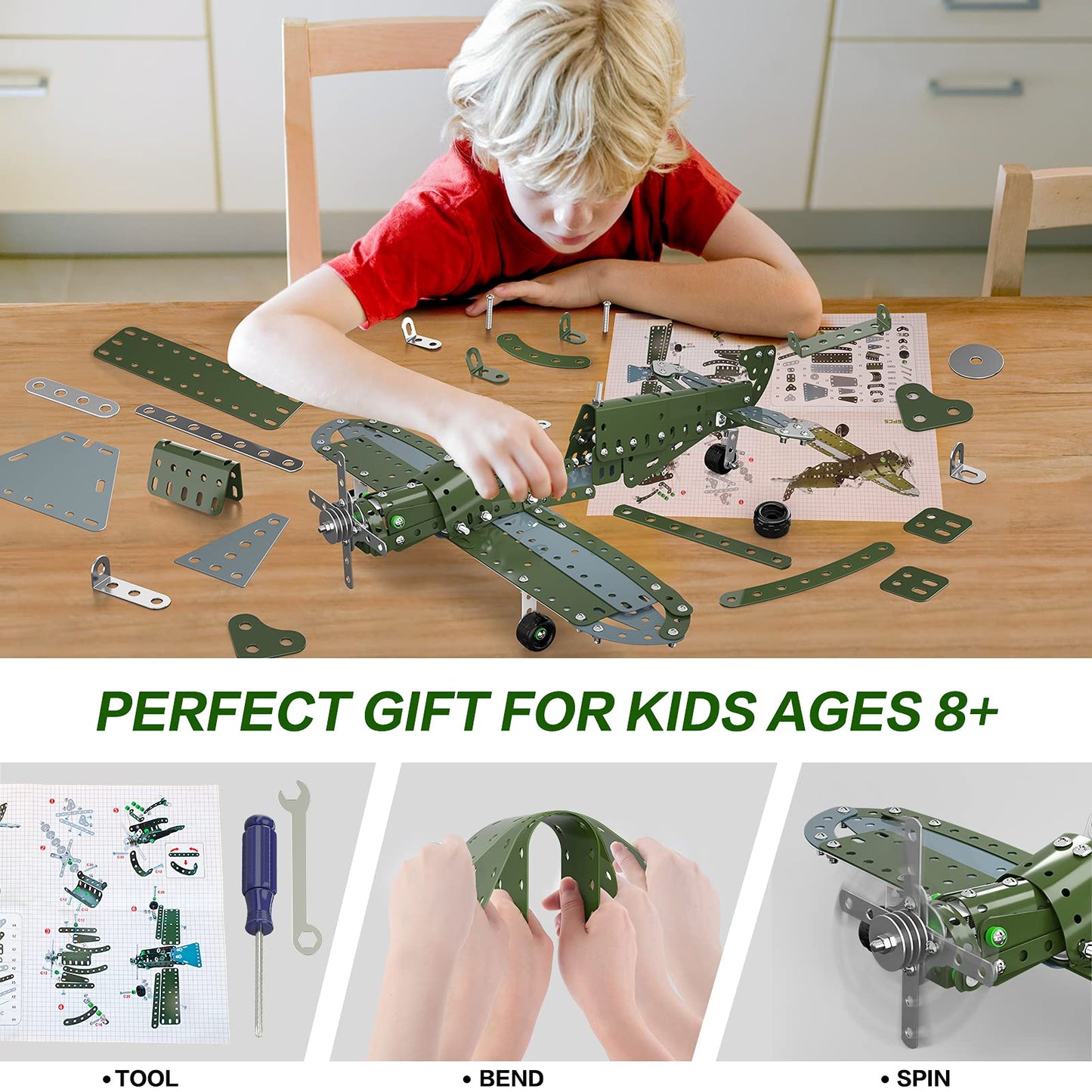 Lucky Doug Building Toys Model Airplane Set – 258-Piece Metal STEM Kit for Ages 8-12