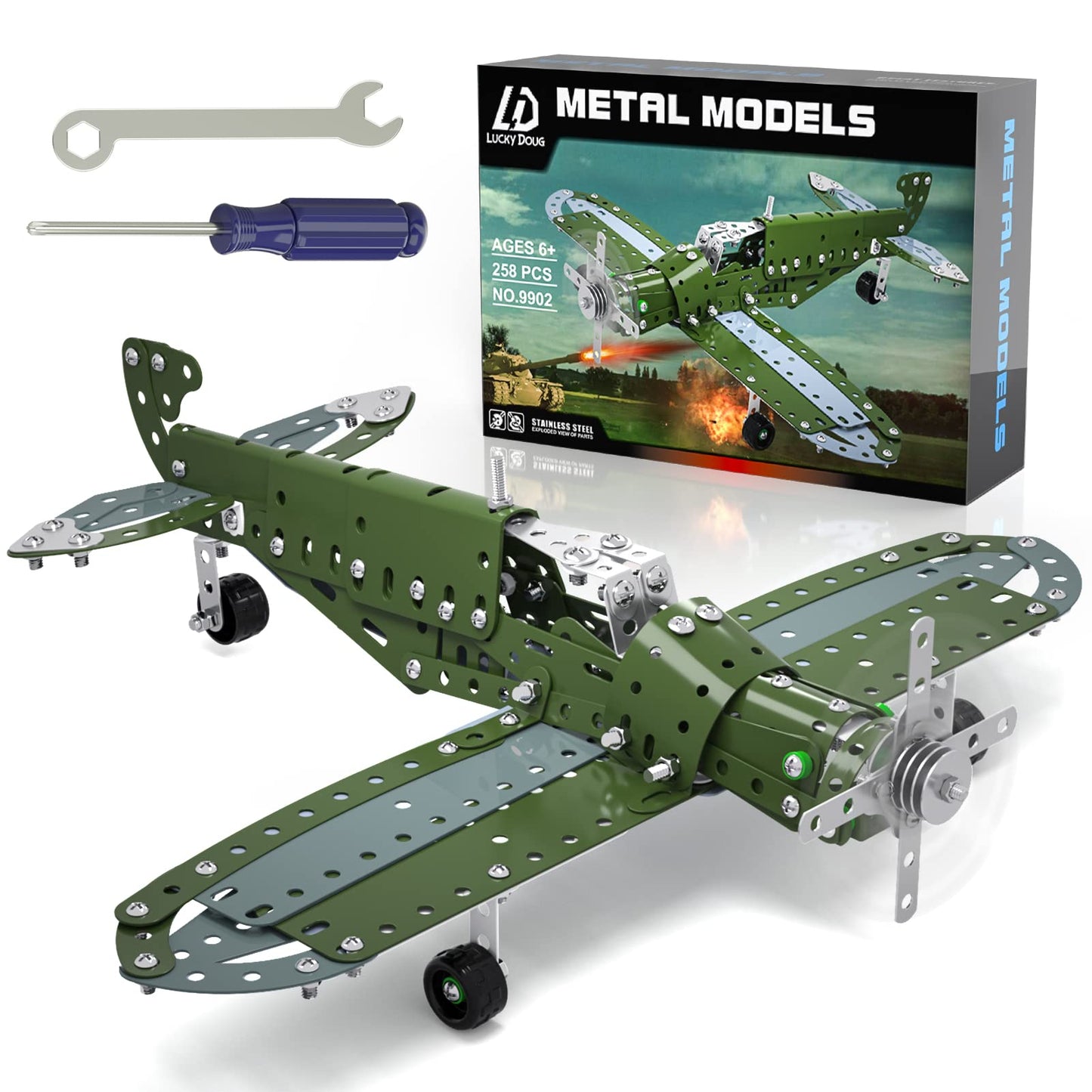 Lucky Doug Building Toys Model Airplane Set – 258-Piece Metal STEM Kit for Ages 8-12