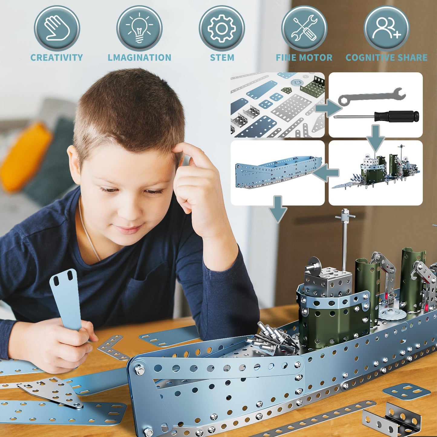Lucky Doug STEM Building Projects Model Cruiser Ocean Ship Set – 504-Piece STEM Kit for Kids Aged 8-12
