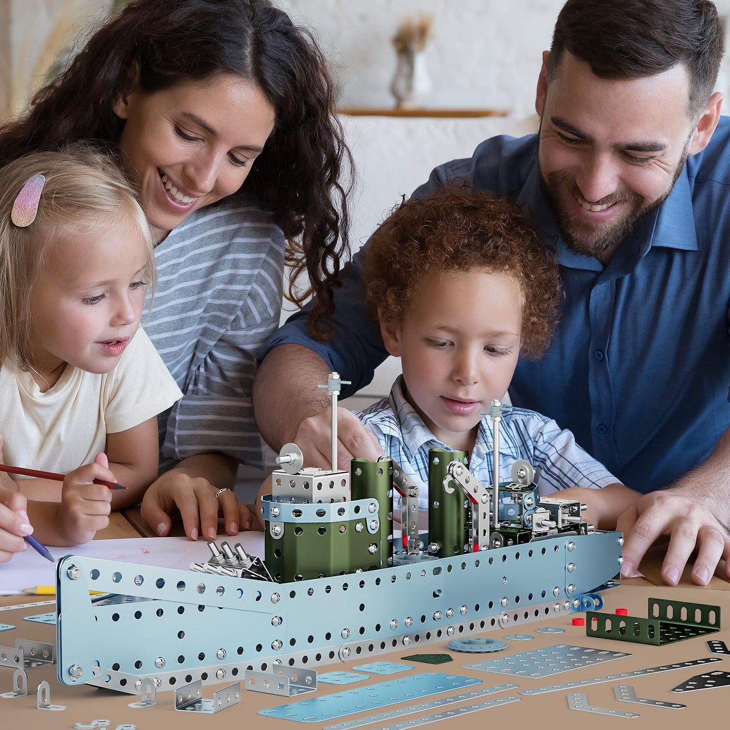 Lucky Doug STEM Building Projects Model Cruiser Ocean Ship Set – 504-Piece STEM Kit for Kids Aged 8-12
