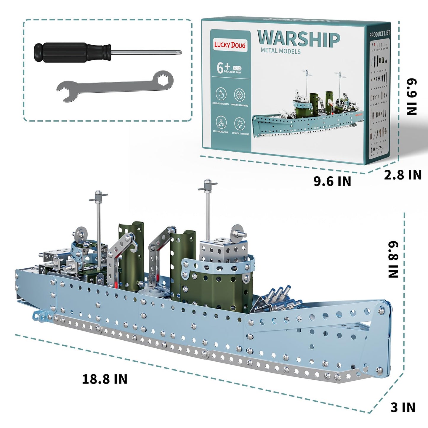 Lucky Doug STEM Building Projects Model Cruiser Ocean Ship Set – 504-Piece STEM Kit for Kids Aged 8-12