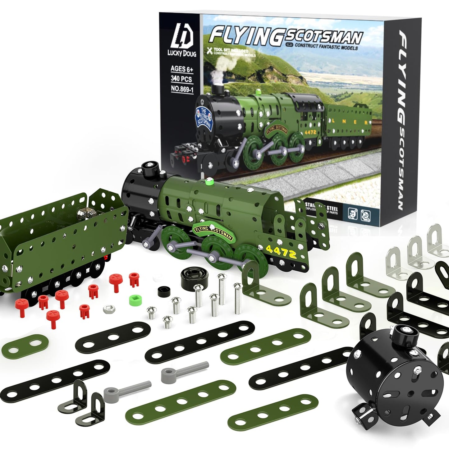 Lucky Doug STEM Train Set – 340-Piece Metal Building Toys for Ages 8–16