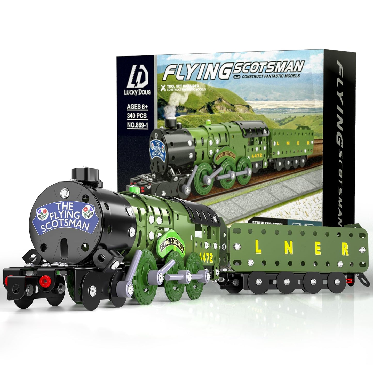Lucky Doug STEM Train Set – 340-Piece Metal Building Toys for Ages 8–16