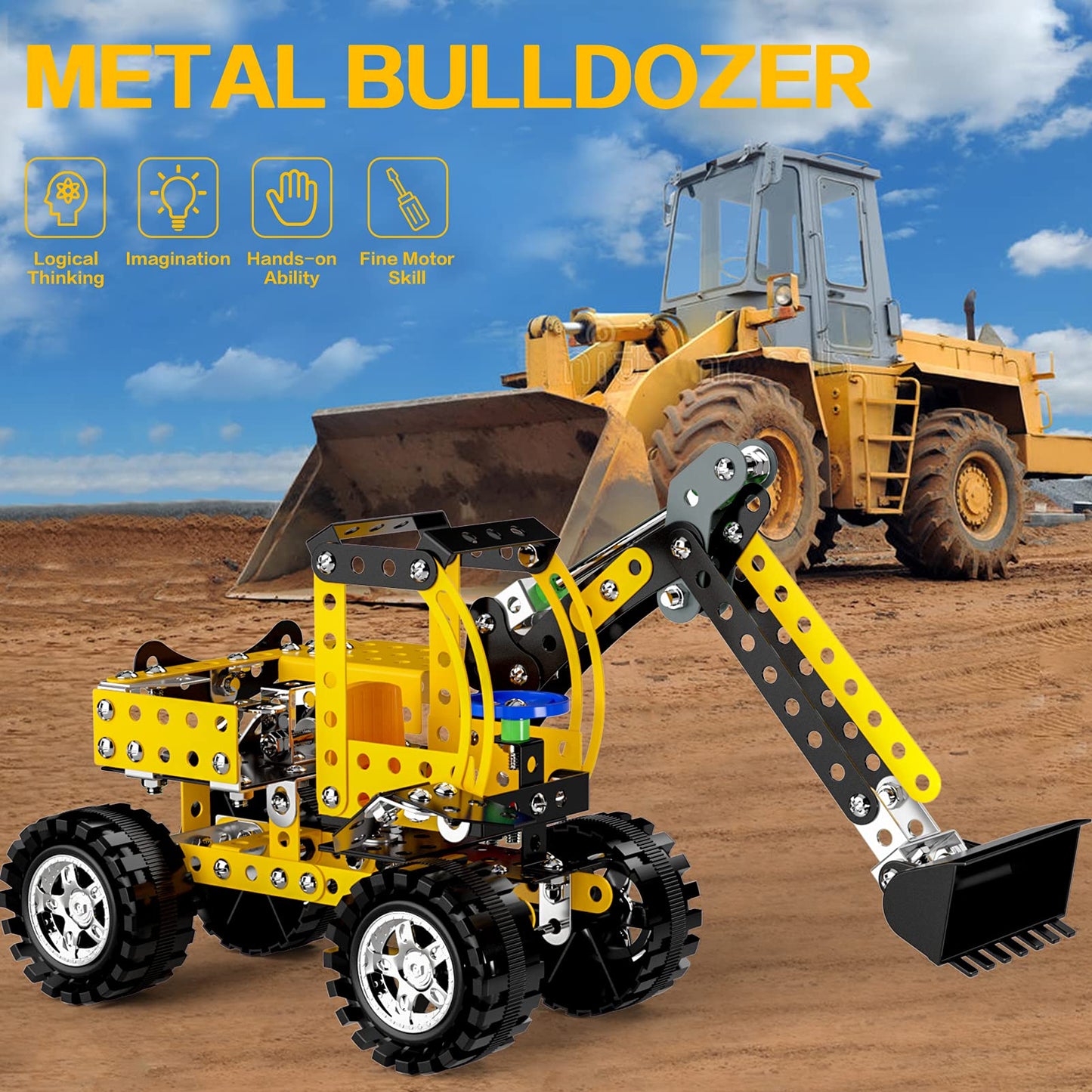 Lucky Doug Stem Building Toys for Kids 8-12 | Metal Bulldozer Construction Kit
