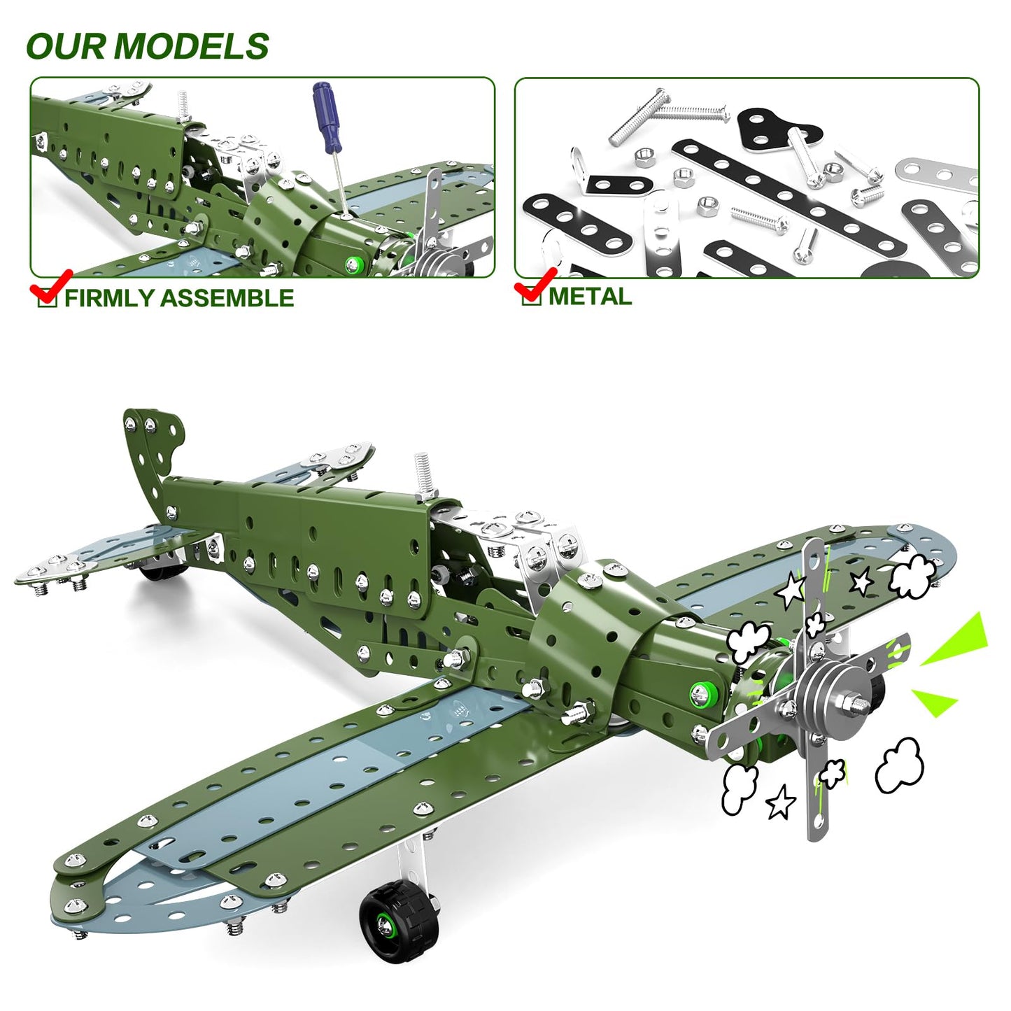 Lucky Doug Building Toys Model Airplane Set – 258-Piece Metal STEM Kit for Ages 8-12
