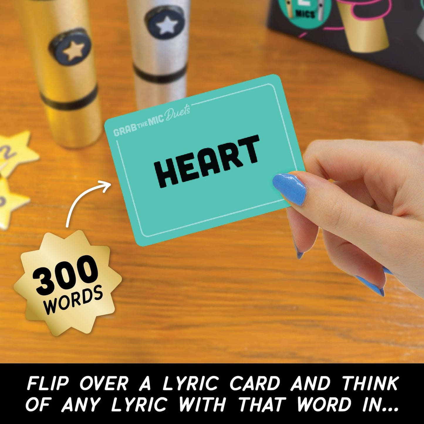 Lucky Egg Grab The Mic Duets – Family Karaoke Board Game with 2 Mics (2–10 Players, 150 Cards, 300 Lyrics)