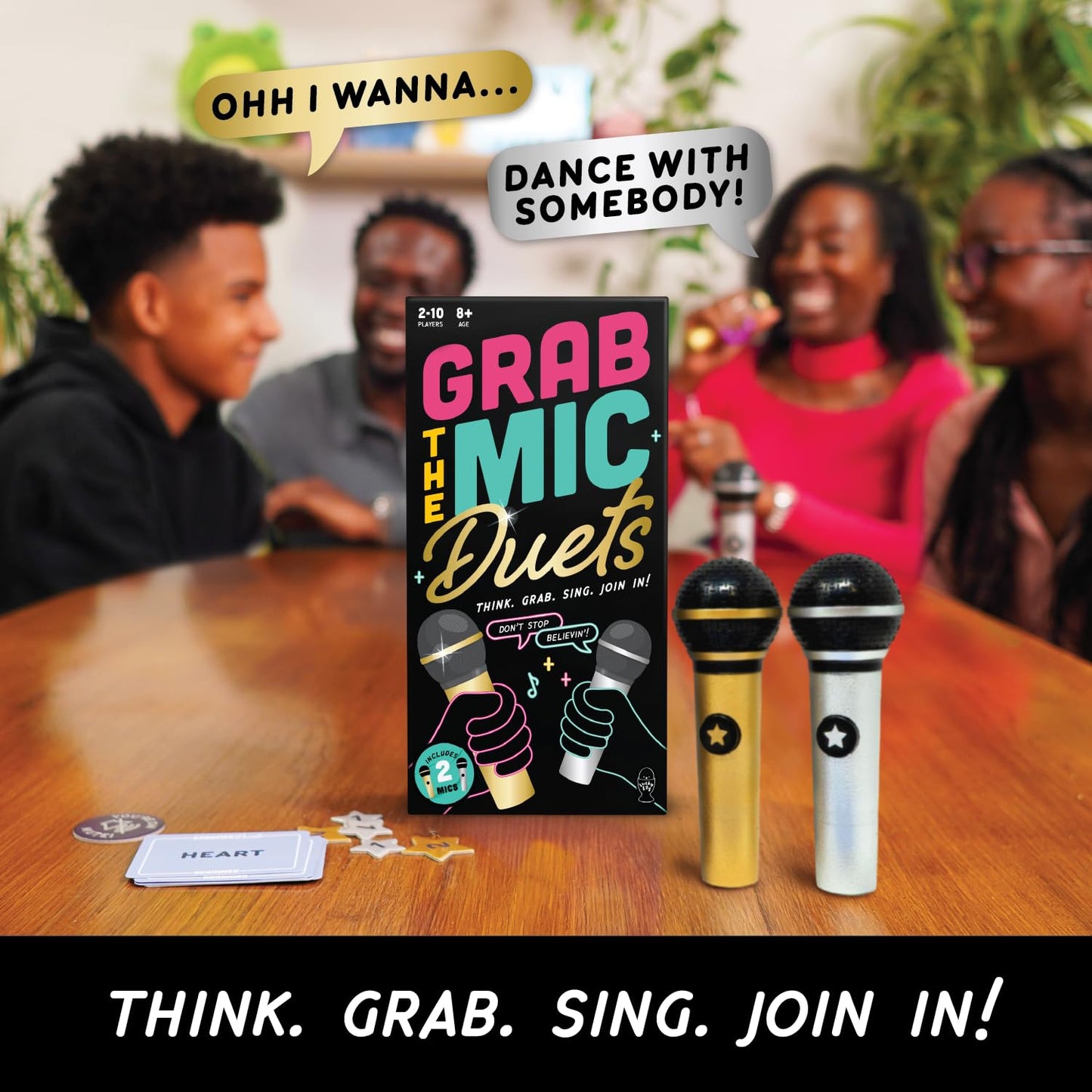 Lucky Egg Grab The Mic Duets – Family Karaoke Board Game with 2 Mics (2–10 Players, 150 Cards, 300 Lyrics)
