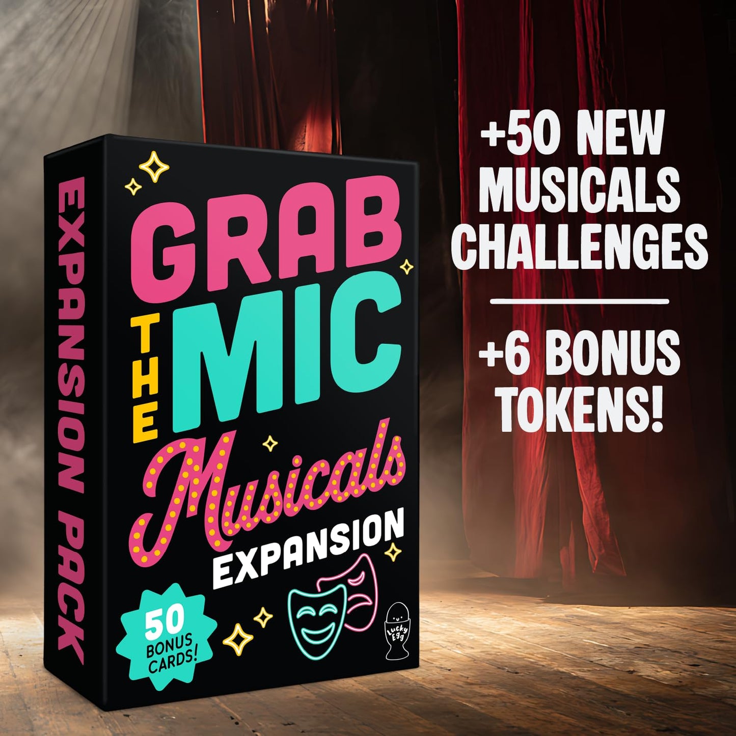 Lucky Egg Grab The Mic Musicals Expansion – 50 New Expansion Cards for Family Karaoke (8+) | 2-15 Players