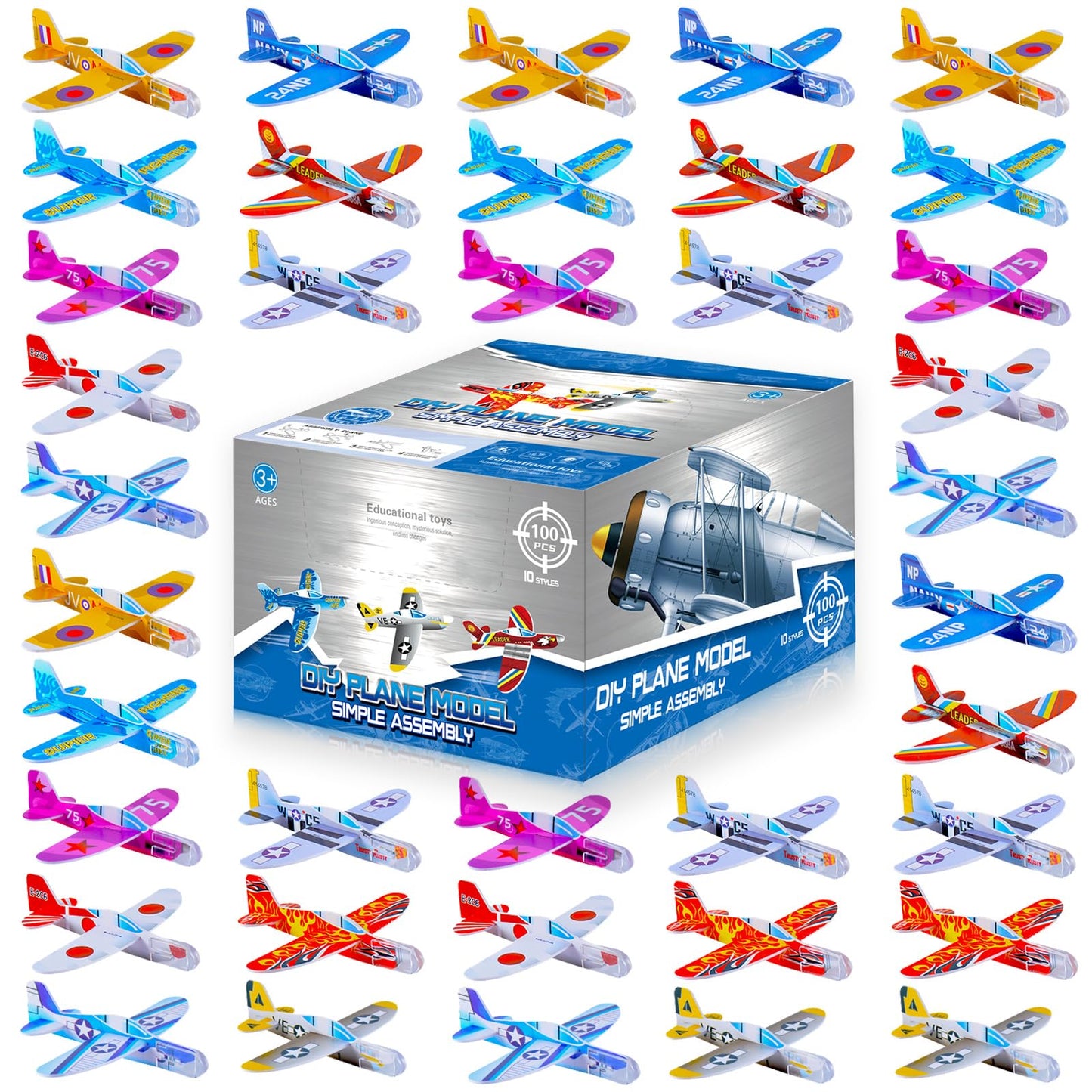 LUCKY GUESS Foam Gliders – 100 Pcs Colorful Foam Planes for Parties, Classrooms & Outdoor Fun