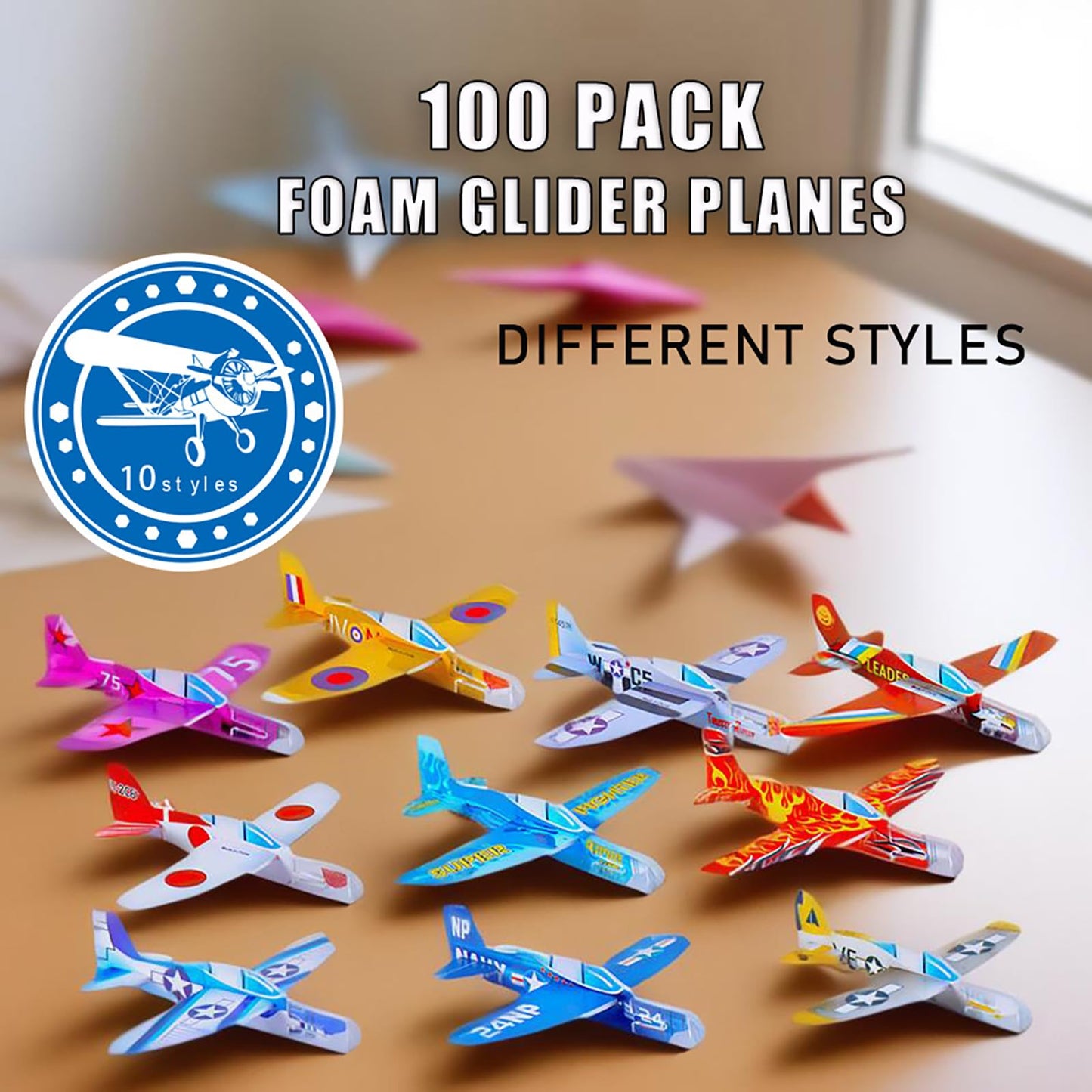 LUCKY GUESS Foam Gliders – 100 Pcs Colorful Foam Planes for Parties, Classrooms & Outdoor Fun