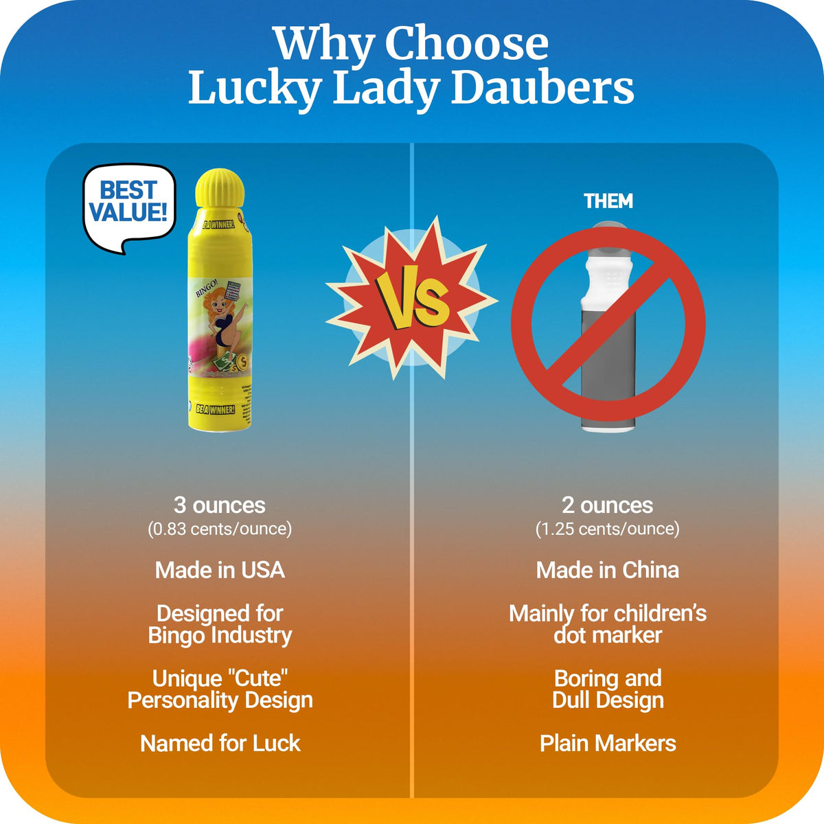 Lucky Lady Bingo Daubers for Adults – 6-Pack Colorful Markers with Dab-O-Ink