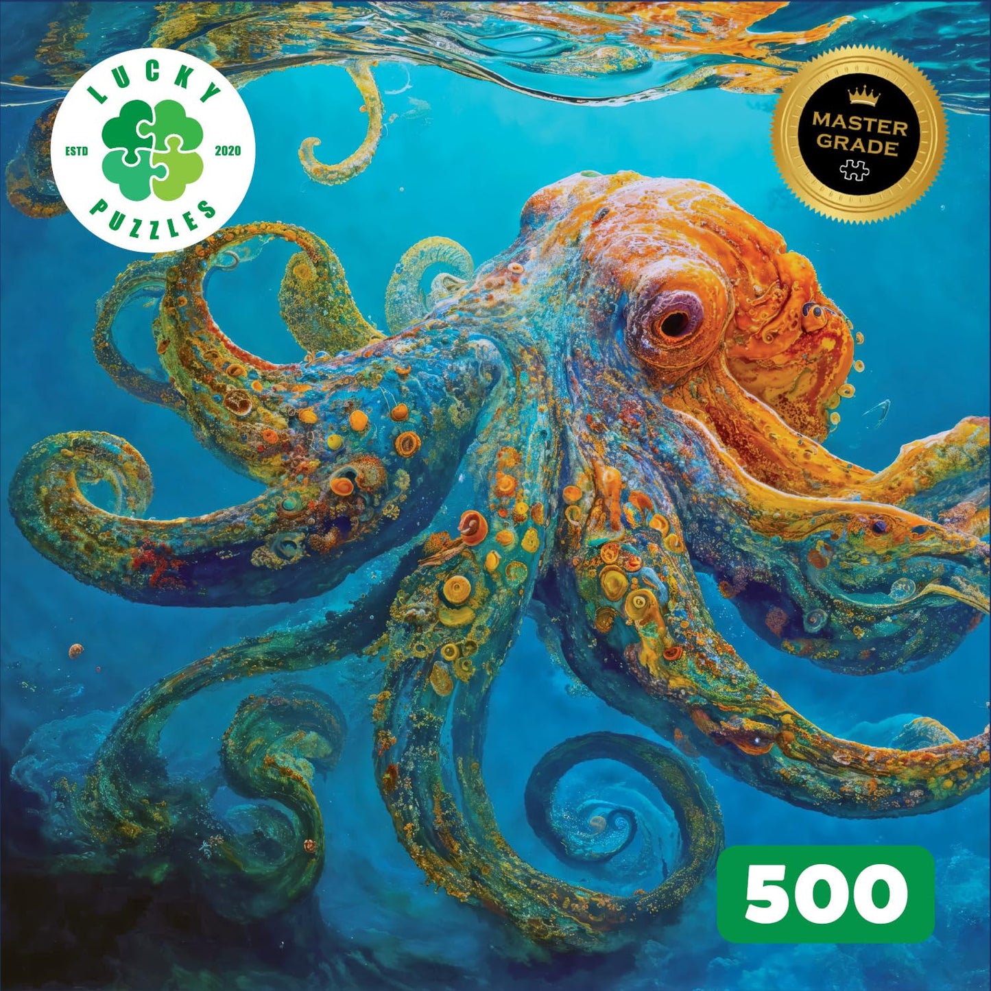 Lucky Puzzles Octopus in a Swirling Sea - 500-Piece Jigsaw Puzzle for Adults - 18 x 24 Inches