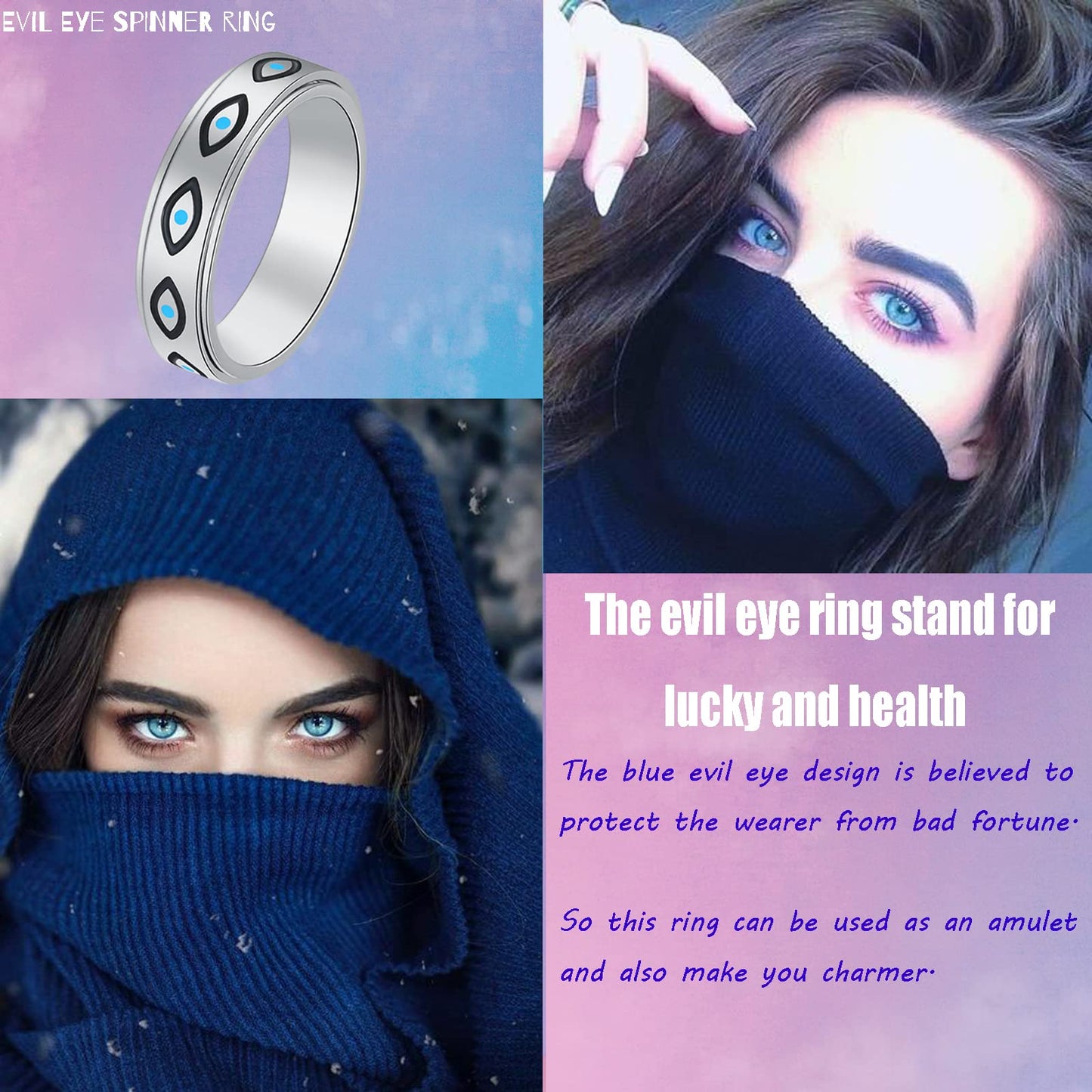 LuckyAmor Anxiety Ring for Women - Spinner Ring, 6mm Moon & Star, Stainless Steel