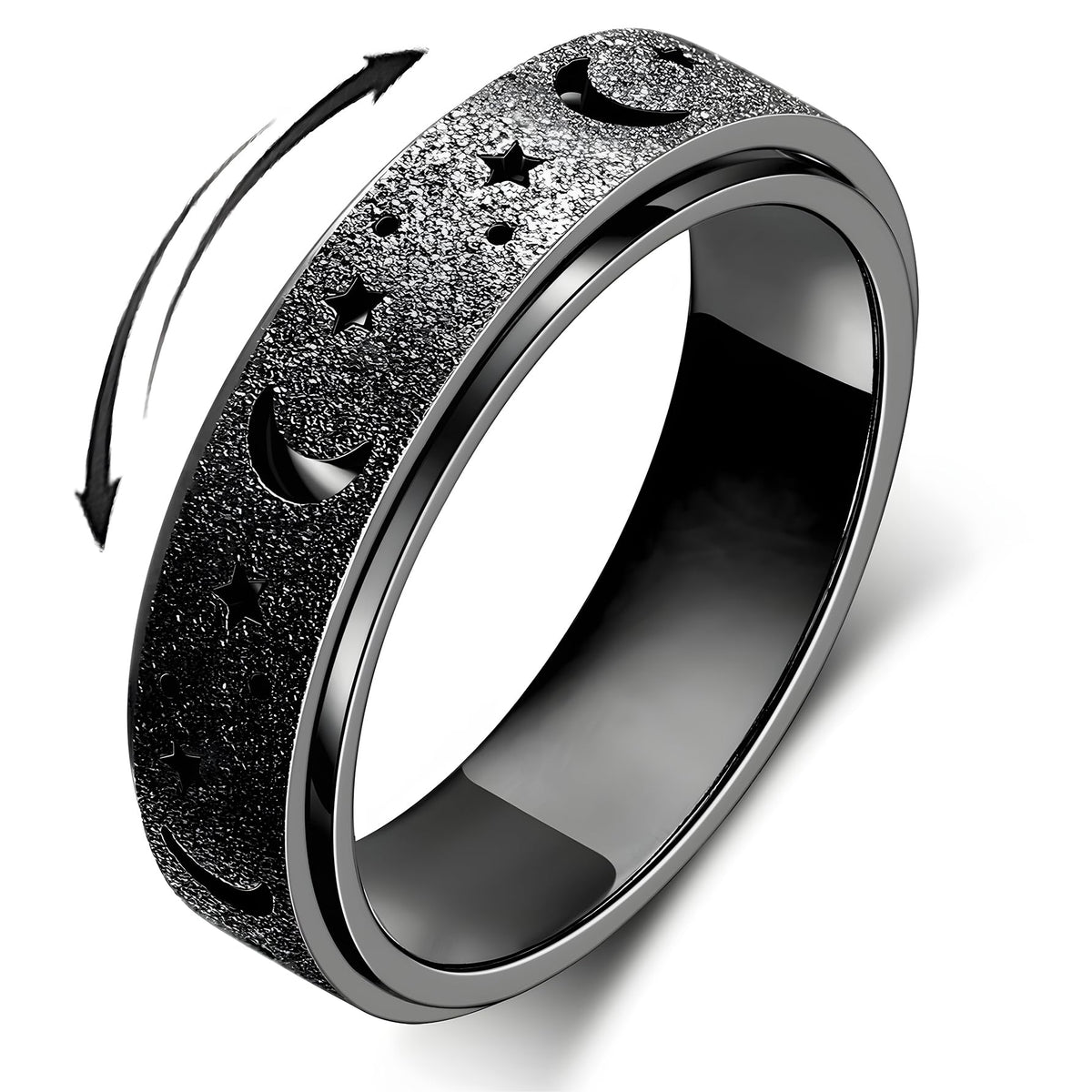 LuckyAmor Anxiety Ring – Moon Star Spinner Ring, Stainless Steel 6mm, Gift for Women & Men, Sizes 5–11