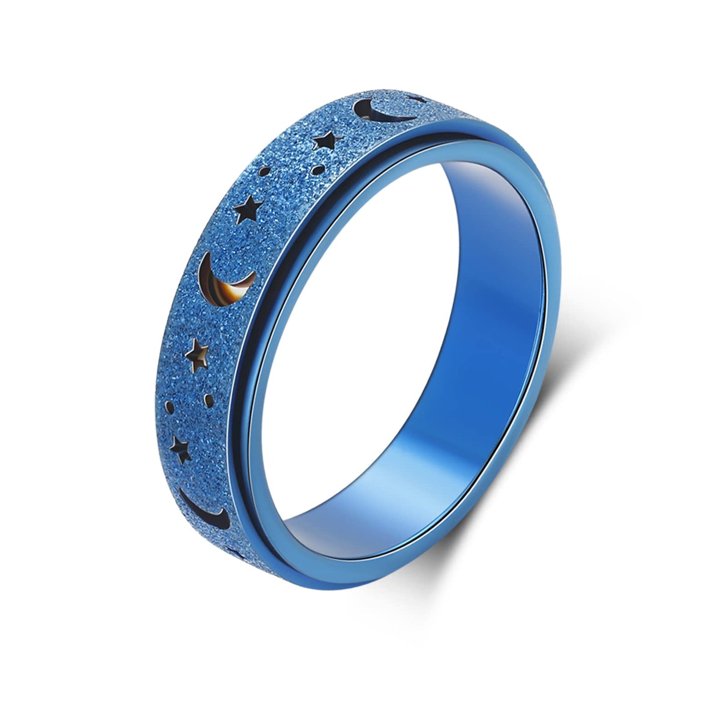 LuckyAmor Anxiety Ring for Women – Moon Star Spinner Ring, 6mm Stainless Steel – Gift Idea