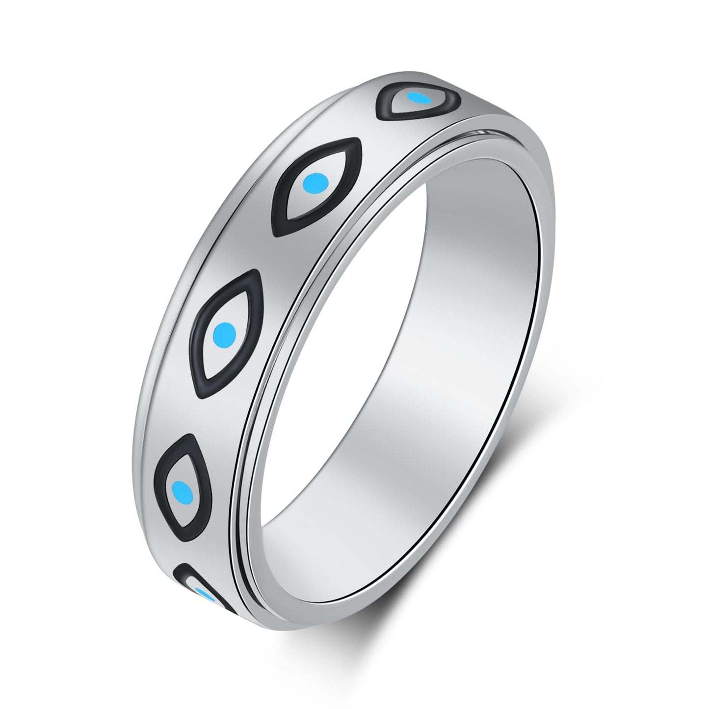 LuckyAmor Anxiety Ring for Women - Spinner Ring, 6mm Moon & Star, Stainless Steel