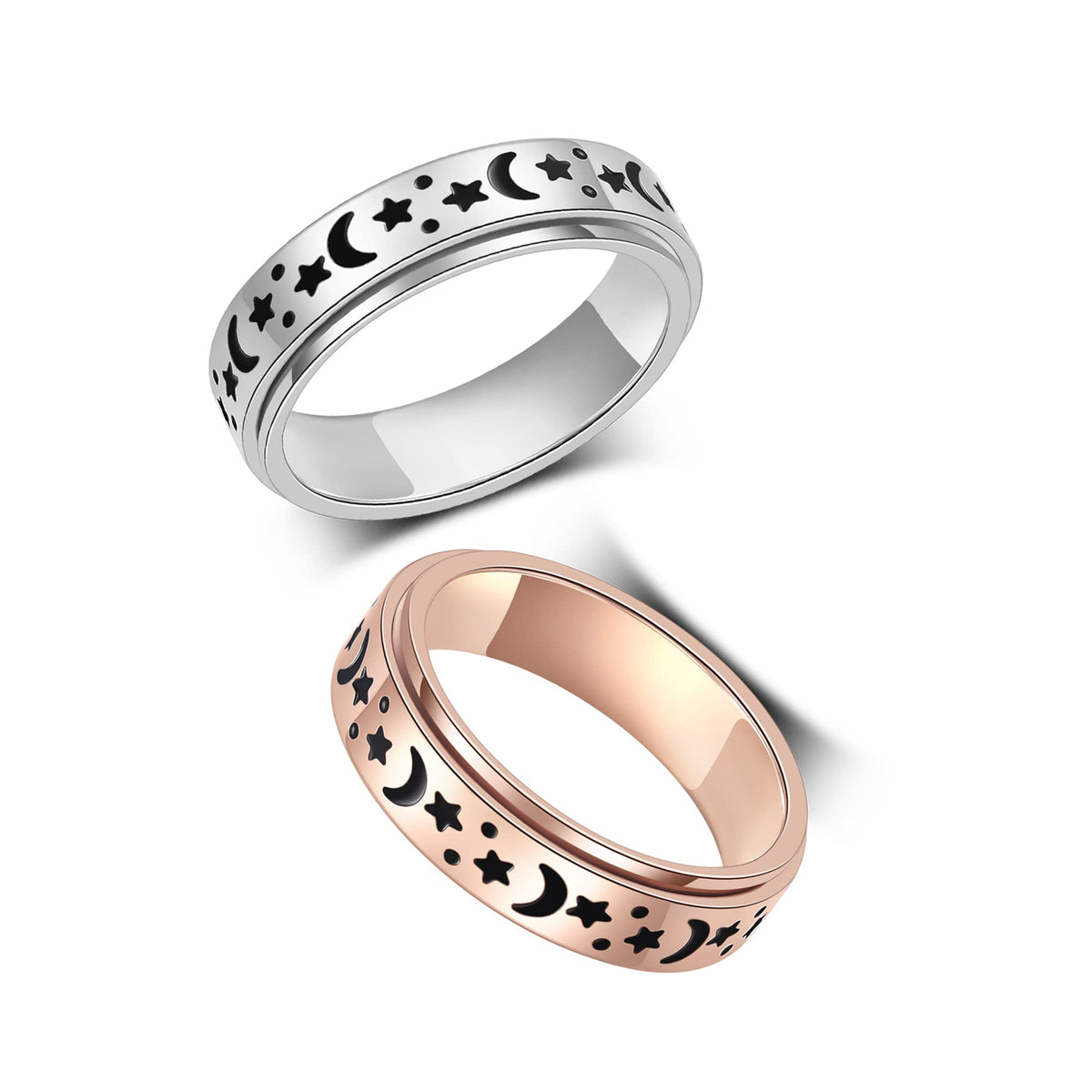 LuckyAmor Anxiety Ring for Women - Moon Star Spinner Ring, 6mm Stainless Steel