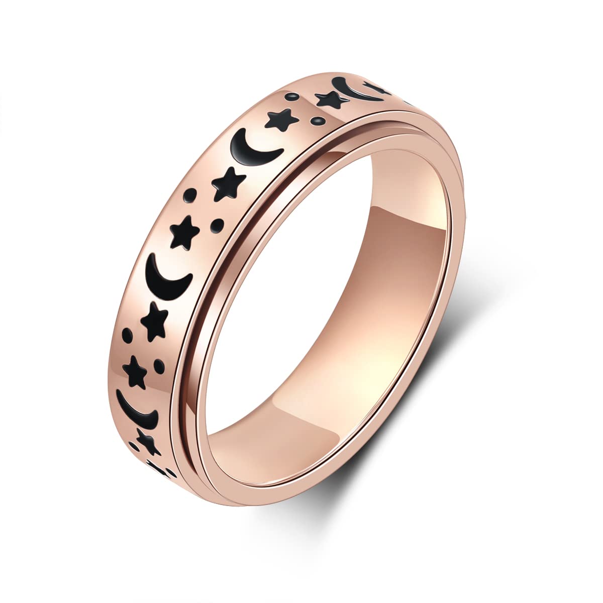 LuckyAmor Anxiety Ring for Women – Moon Star Spinner, 6mm Stainless Steel (Sizes 5-11)