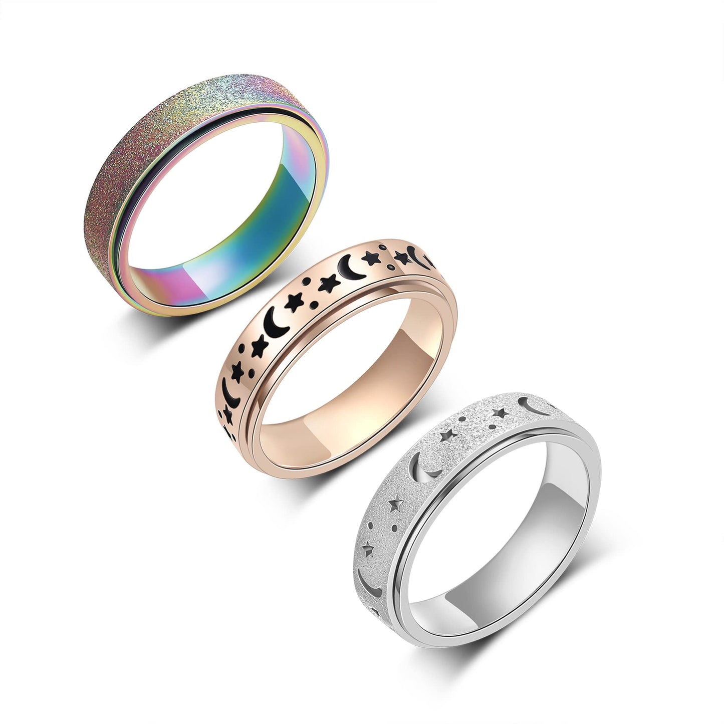 LuckyAmor Anxiety Ring – Moon and Star Spinner Stainless Steel Ring (Women and Men)