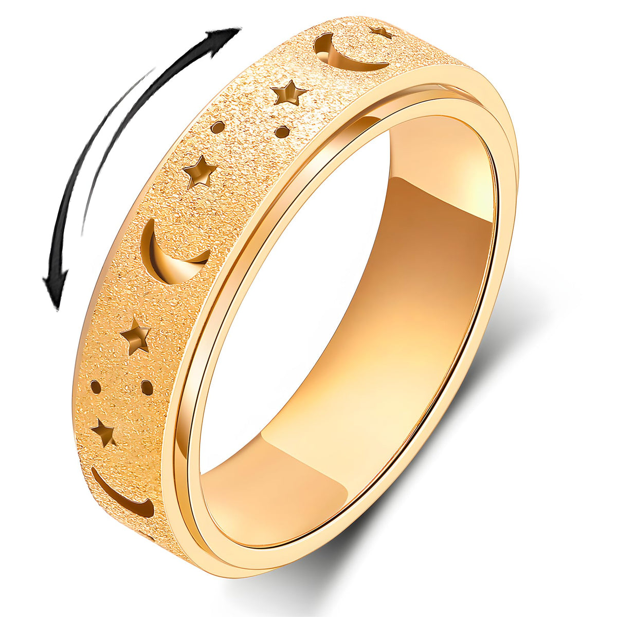 LuckyAmor Anxiety Ring for Women – Stainless Steel Moon Star Spinner Ring, Sizes 6–10