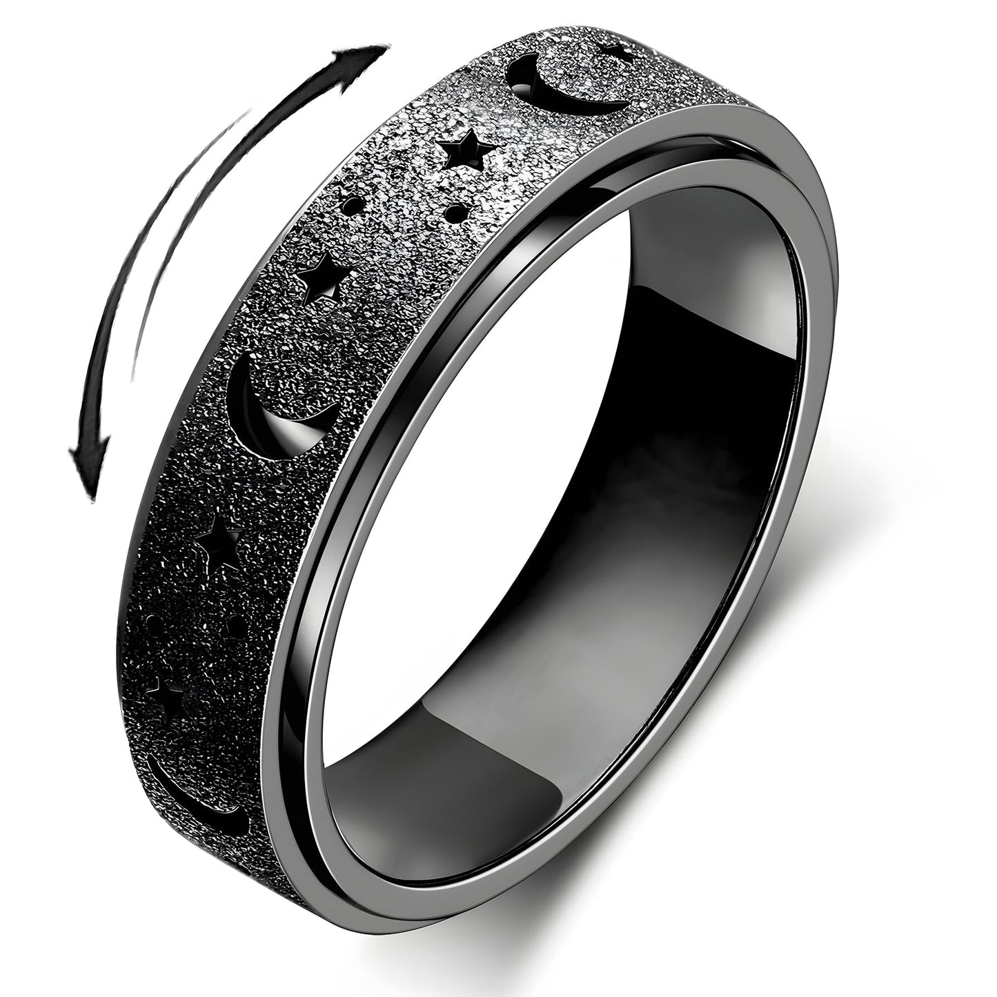 LuckyAmor Anxiety Ring for Women – Moon Star Spinner Ring, Stainless Steel 6mm