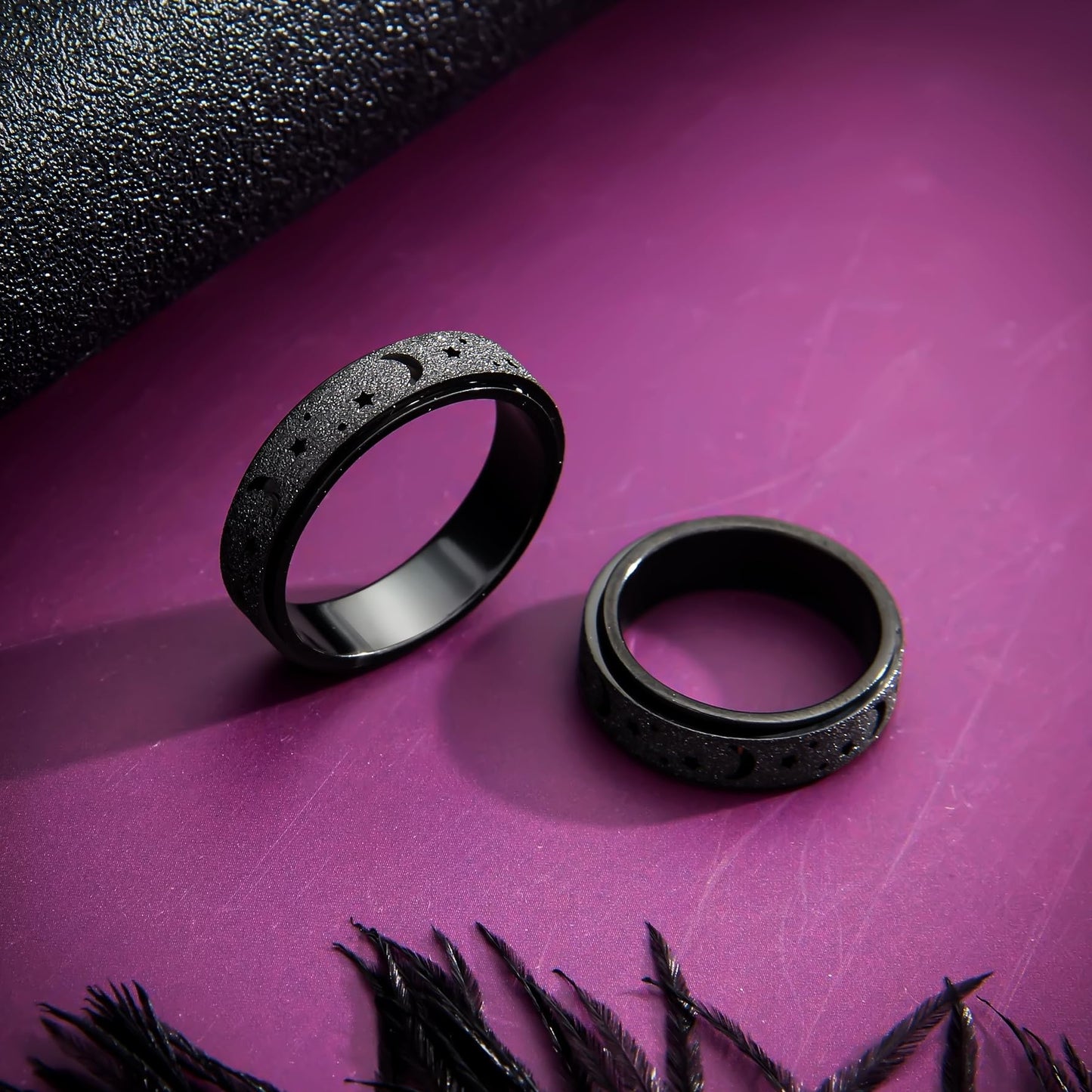 LuckyAmor Moon Star Anxiety Spinner Ring – Stainless Steel 6mm, Sizes 5-11