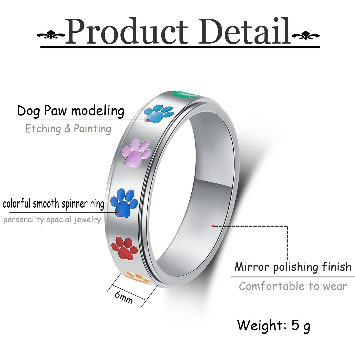 LuckyAmor Anxiety Ring for Women - Moon & Star Spinner, Stainless Steel