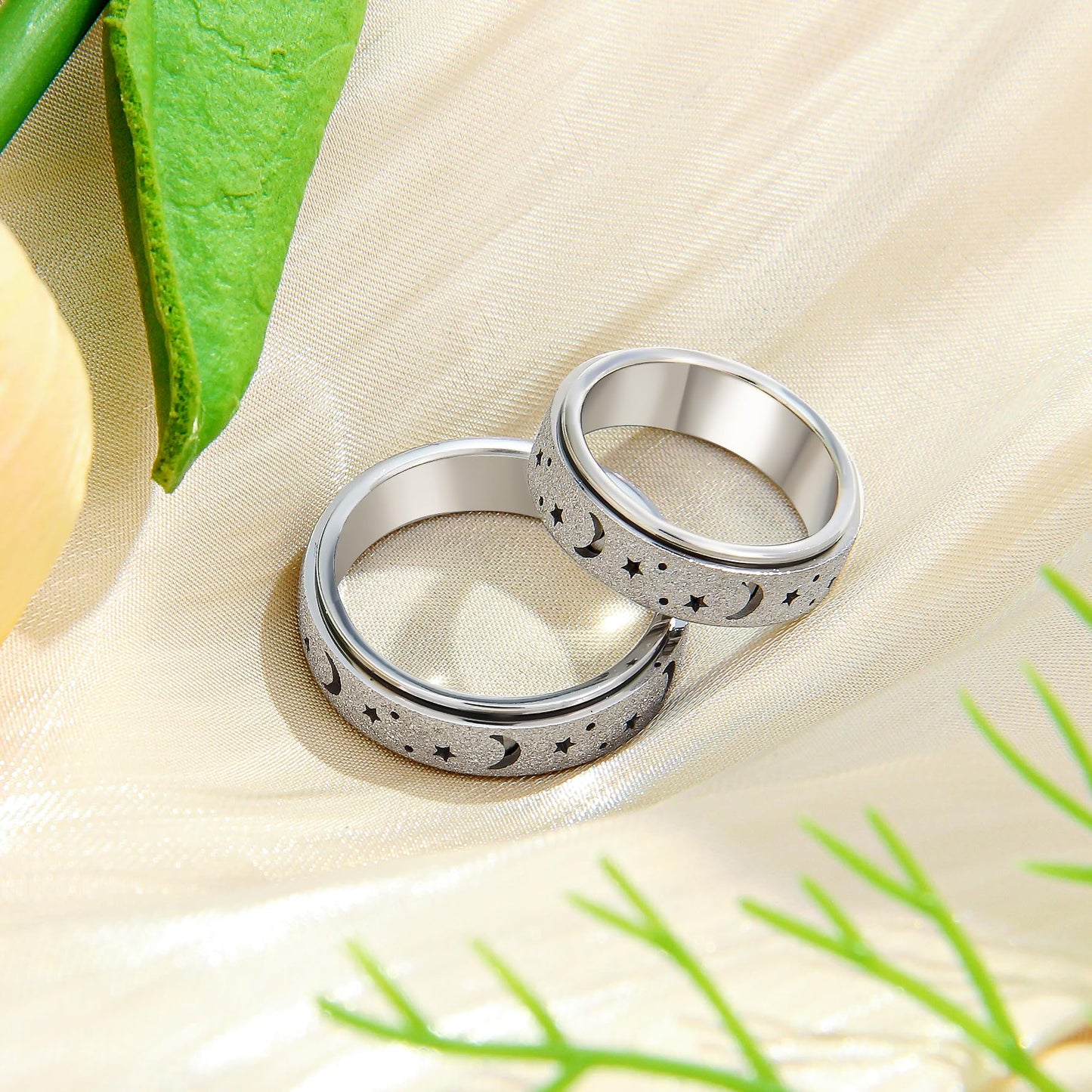 LuckyAmor Anxiety Ring for Women | Moon & Stars Spinner Ring in Stainless Steel – 6mm Band, Sizes 5-11