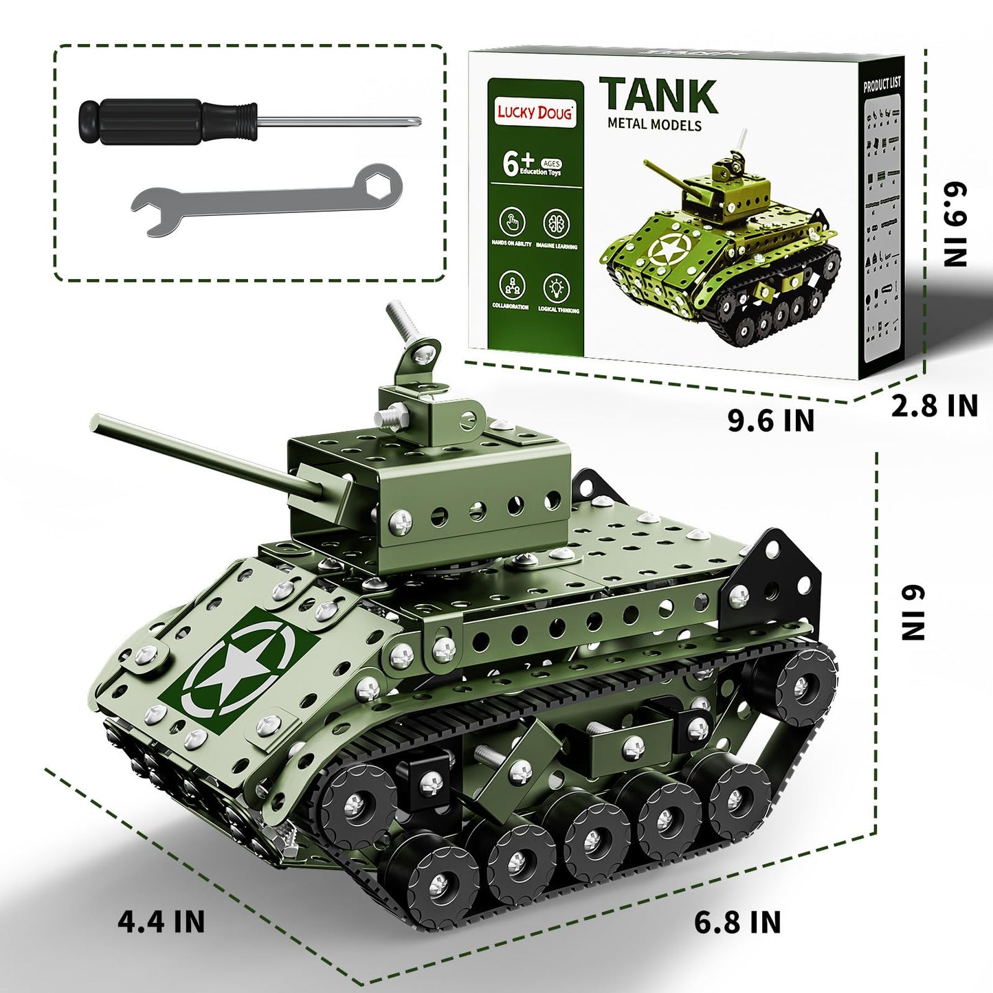 Lucky Doug STEM Army Tank Model Kit – 284-Piece Educational Building Toy for Ages 8–12