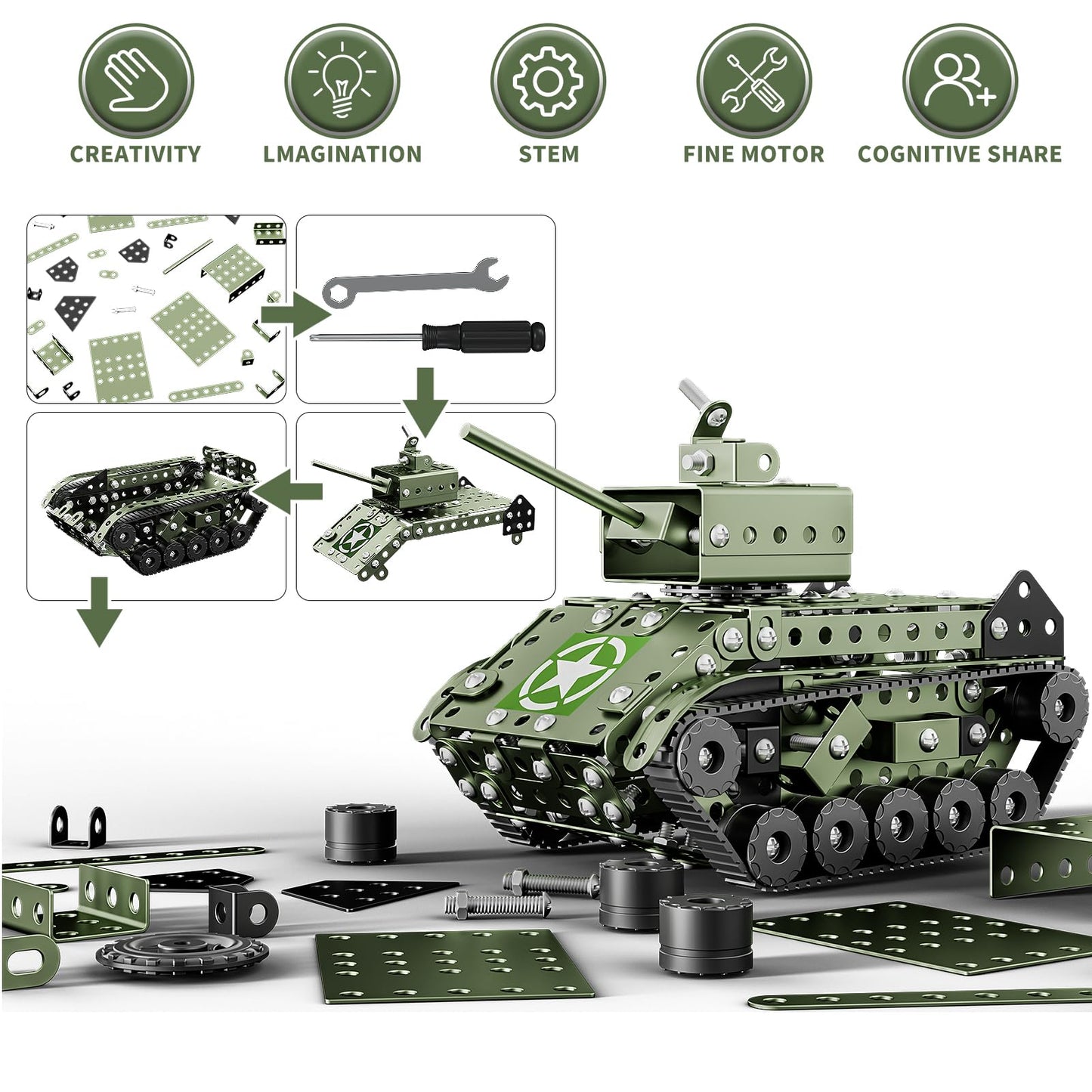 Lucky Doug STEM Army Tank Model Kit – 284-Piece Educational Building Toy for Ages 8–12