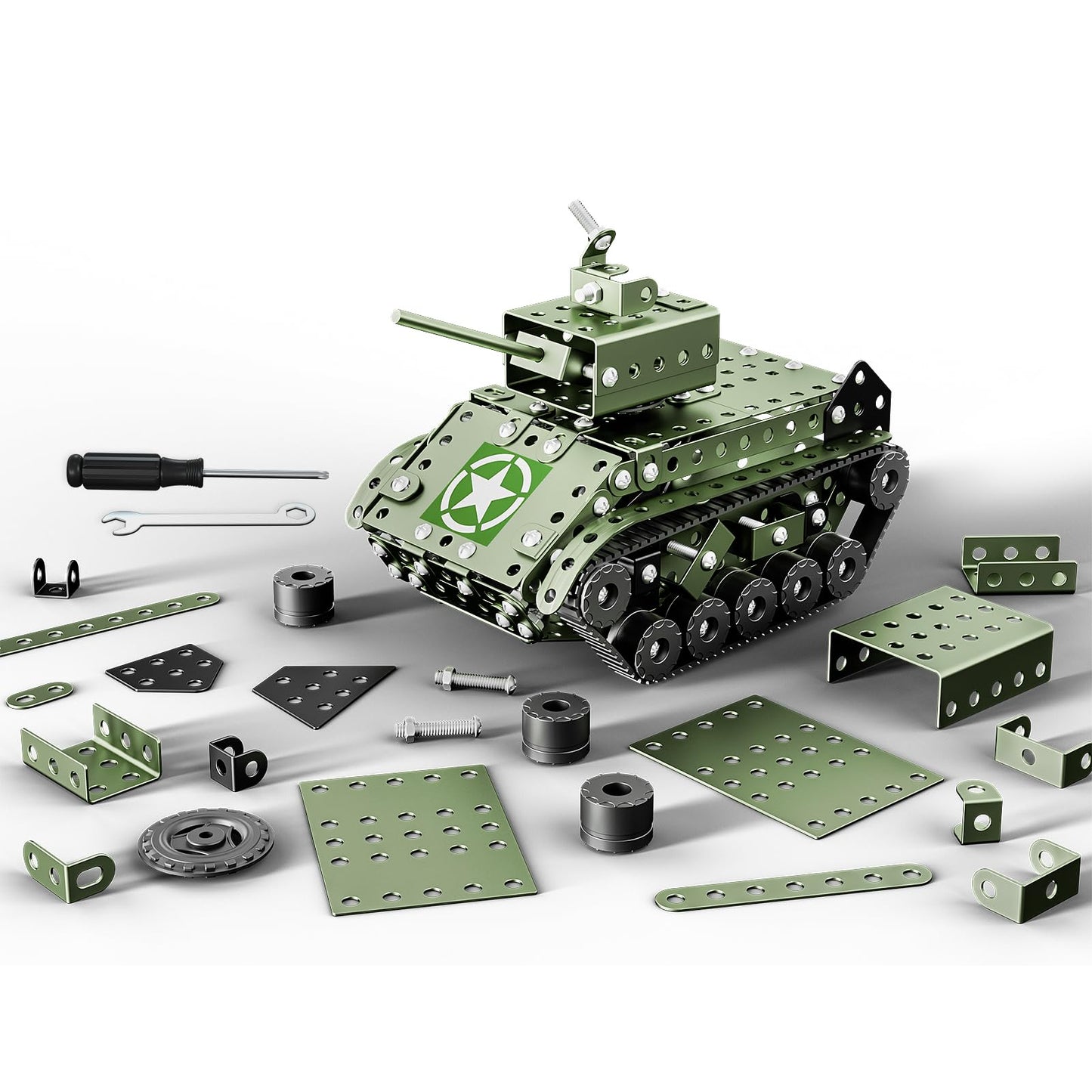 Lucky Doug STEM Army Tank Model Kit – 284-Piece Educational Building Toy for Ages 8–12