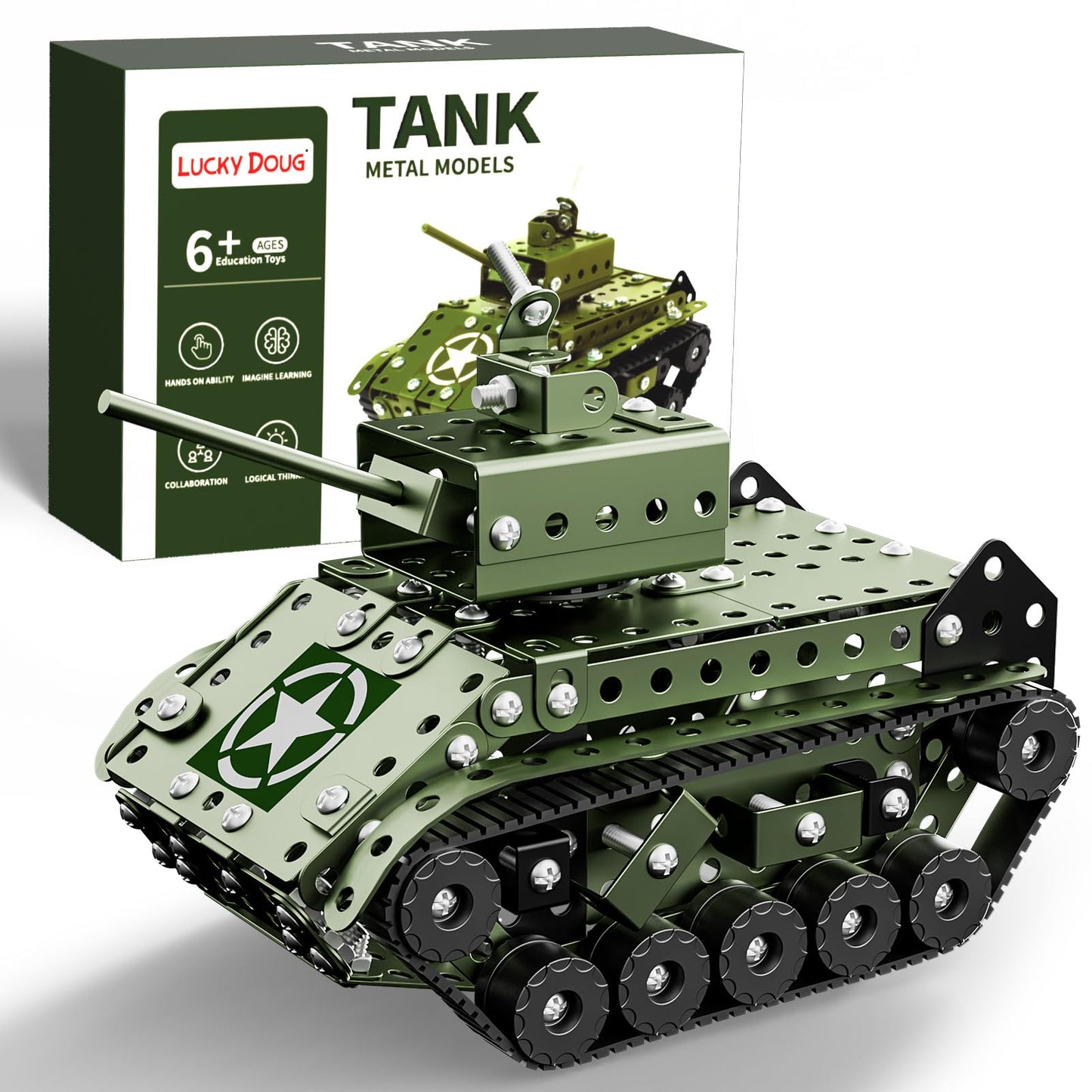 Lucky Doug STEM Army Tank Model Kit – 284-Piece Educational Building Toy for Ages 8–12