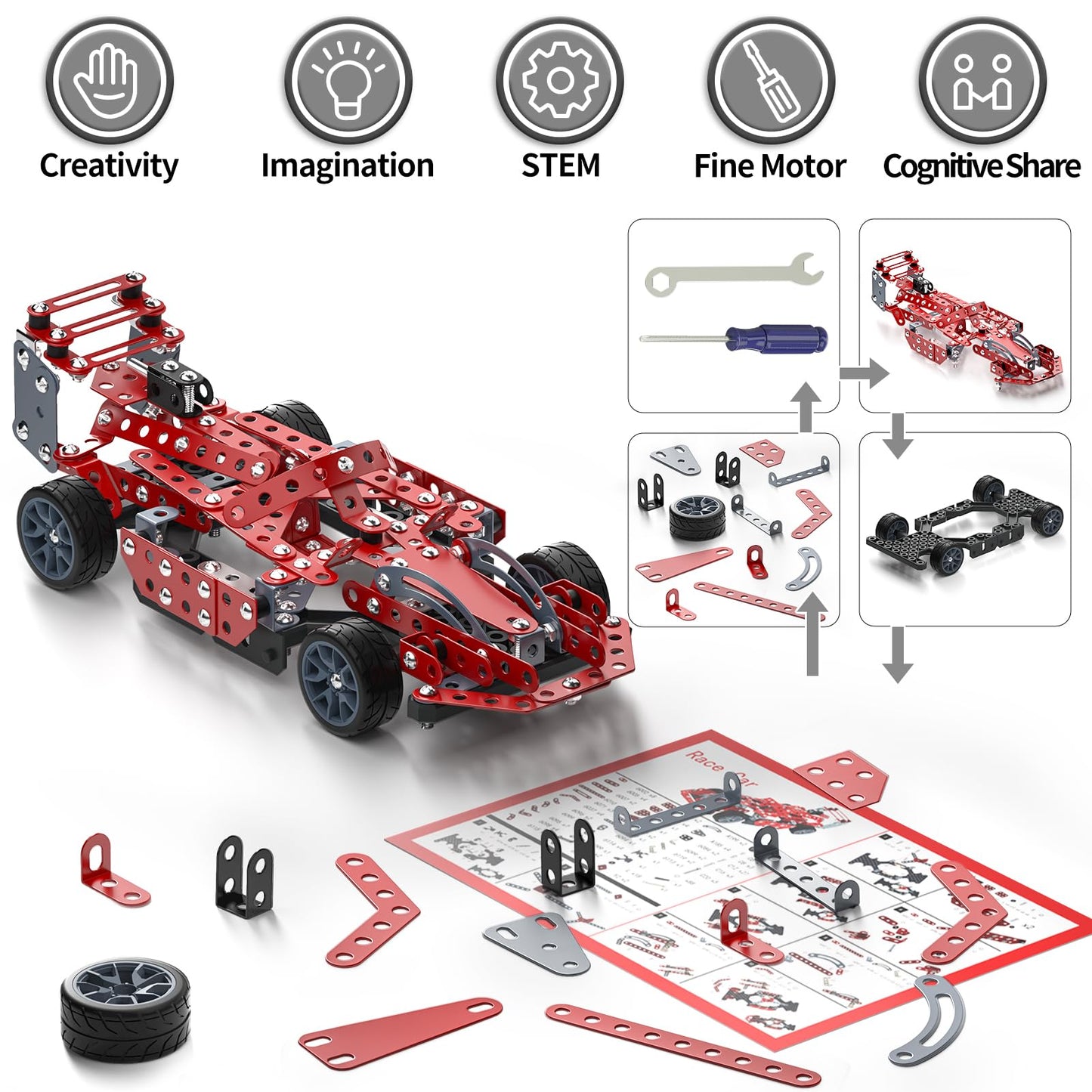 Lucky Doug Building Kit Model Car Set - STEM Construction Toy for Ages 8-12