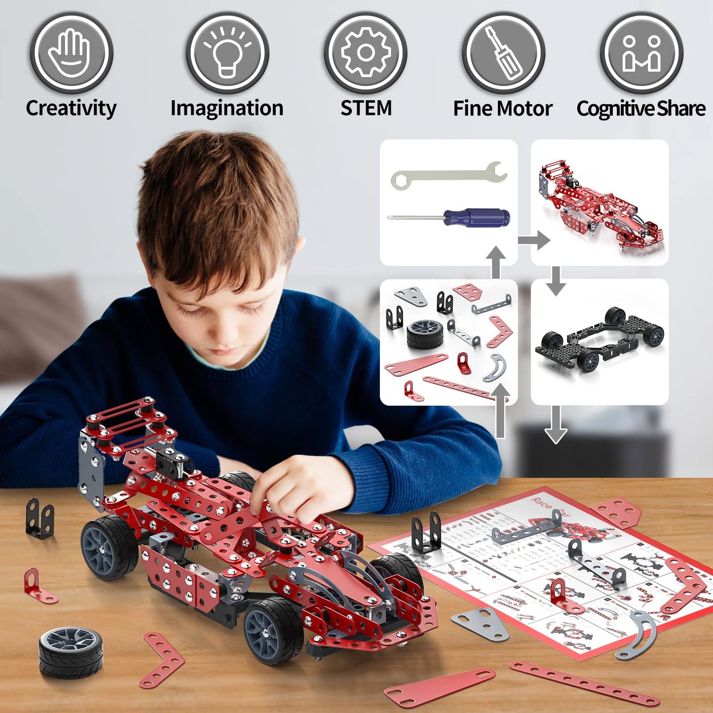 Lucky Doug Building Kit Model Car Set - STEM Construction Toy for Ages 8-12