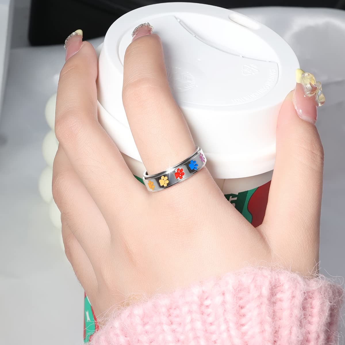 LuckyAmor Anxiety Ring – 6mm Moon Star Spinner, Stainless Steel, Hypoallergenic, Size 6-10