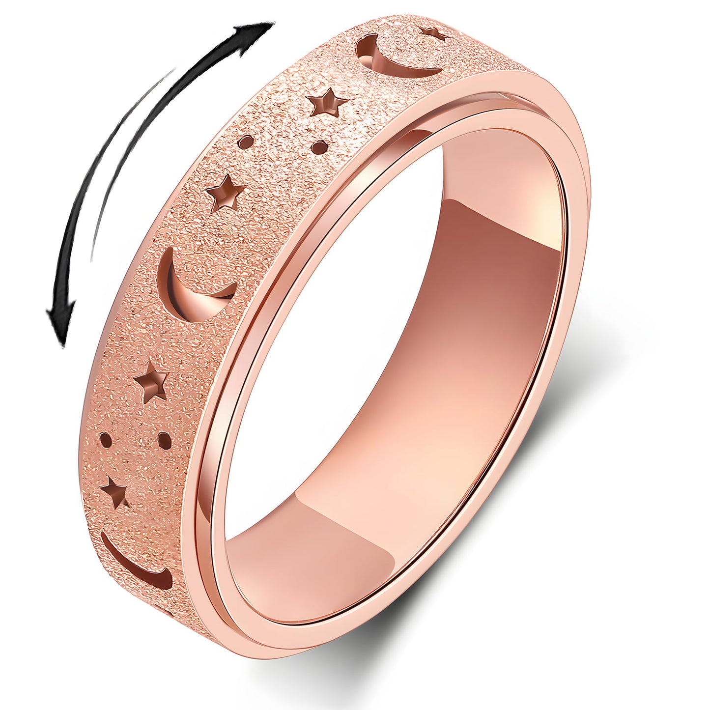 LuckyAmor Anxiety Ring – Moon & Star Spinner Ring, Stainless Steel, Sizes 5–10