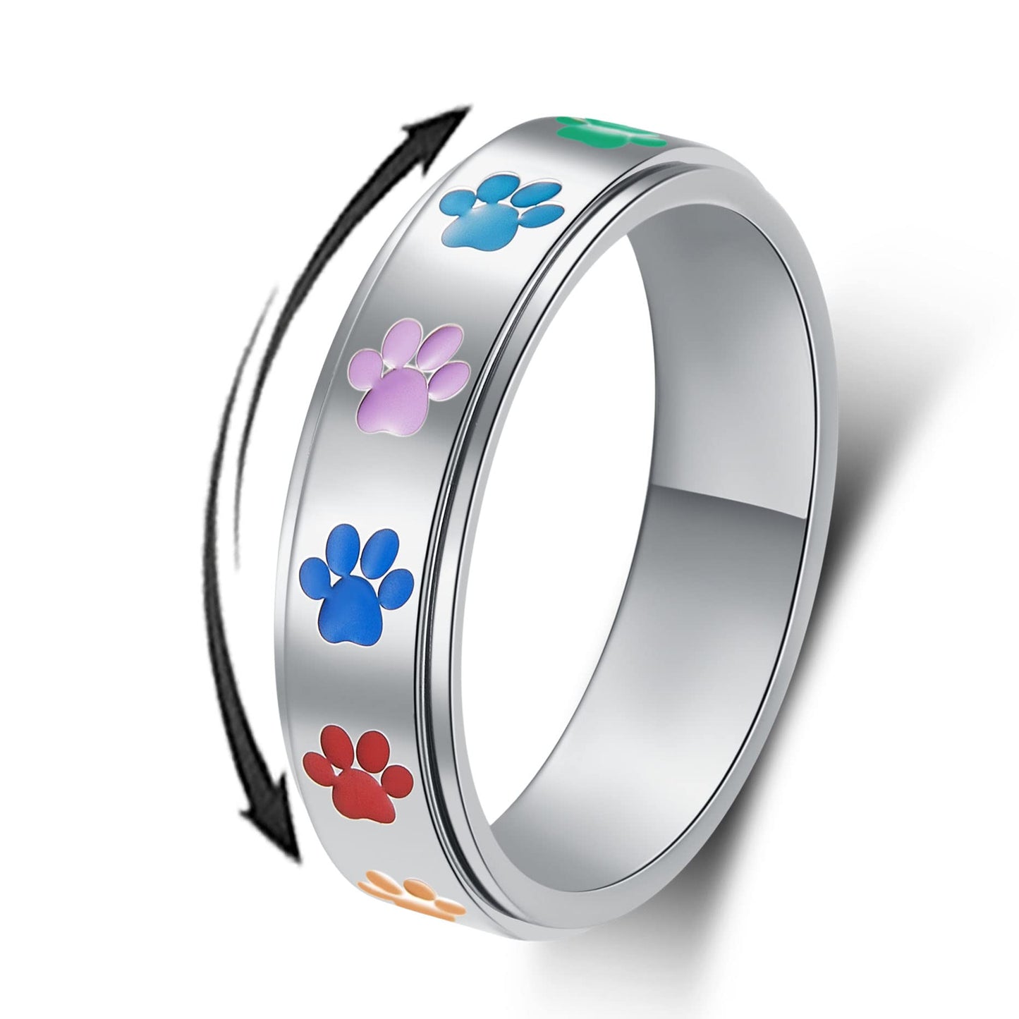 LuckyAmor Anxiety Ring – 6mm Moon Star Spinner, Stainless Steel, Hypoallergenic, Size 6-10