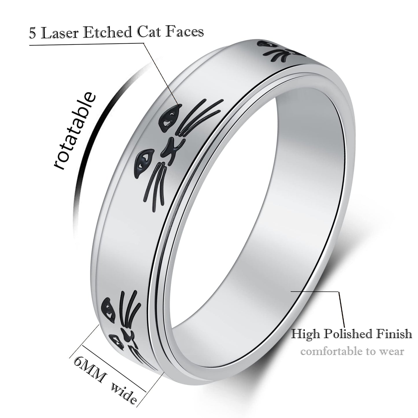 LuckyAmor Anxiety Ring for Women – Moon Star Spinner Ring in Stainless Steel (6mm) | Sizes 5-11