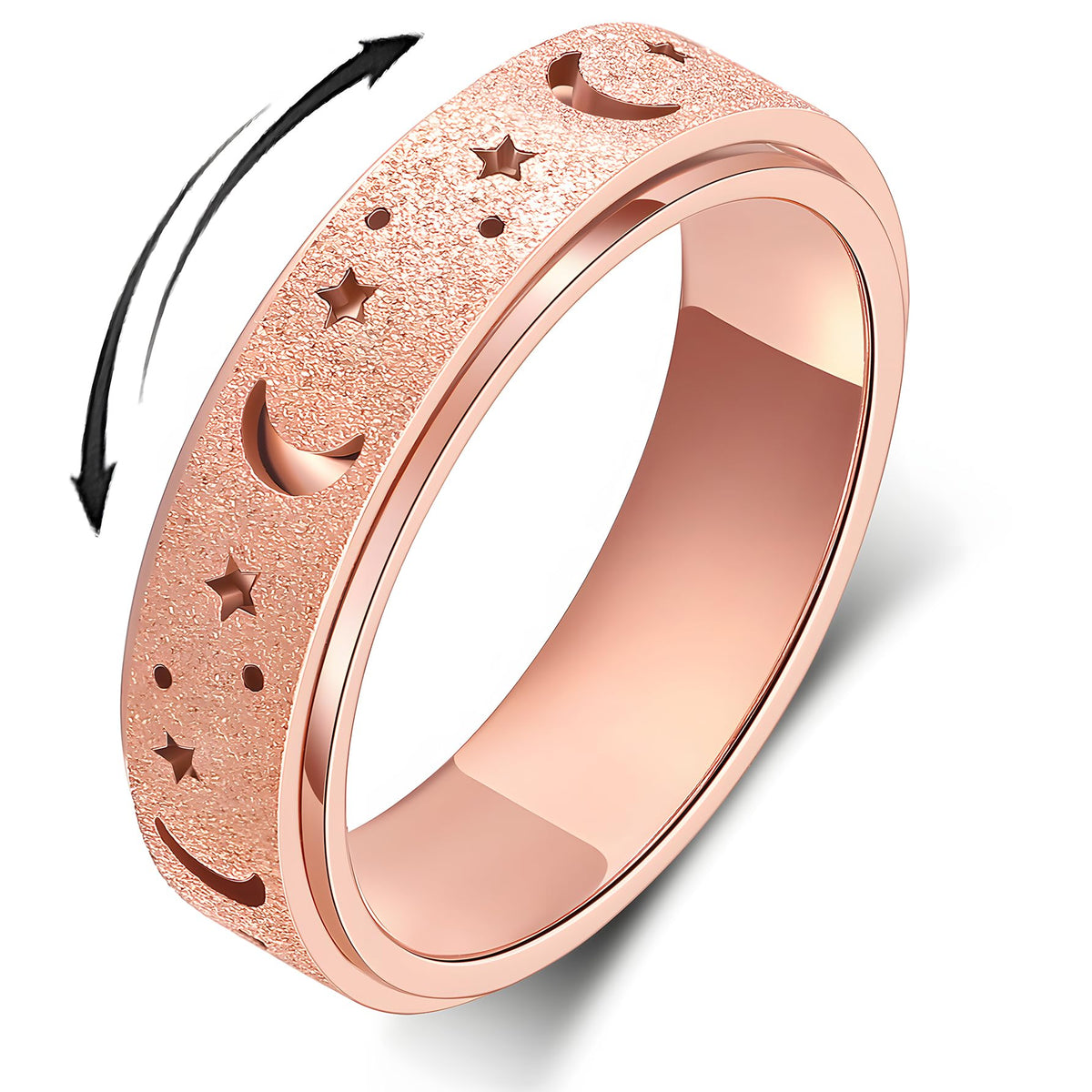LuckyAmor Anxiety Ring for Women — Moon & Star Spinner Ring, 6mm Stainless Steel
