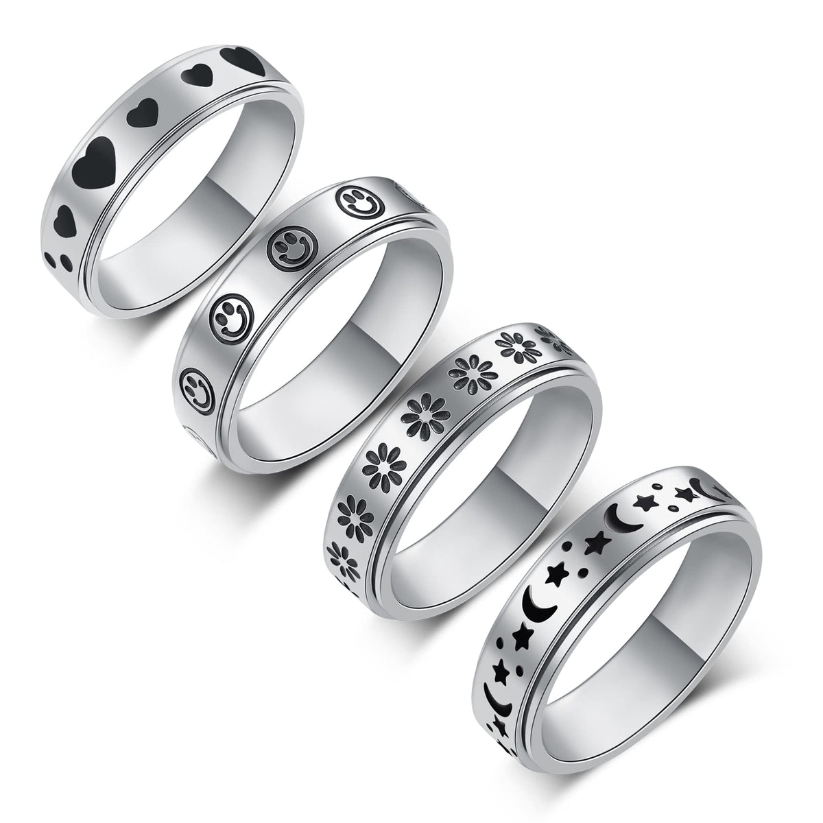 LuckyAmor Spinner Ring – Moon & Star Fidget Ring, Stainless Steel, Sizes 5–11, No Gemstones