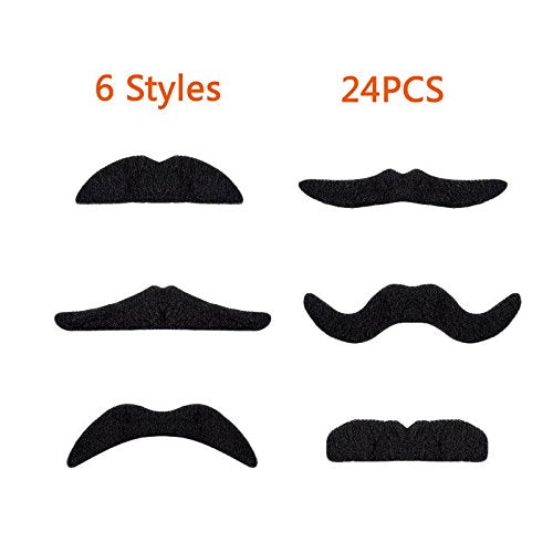 LuckyStar365 24 Pcs Novelty Fake Mustaches – Self-Adhesive Party Disguises