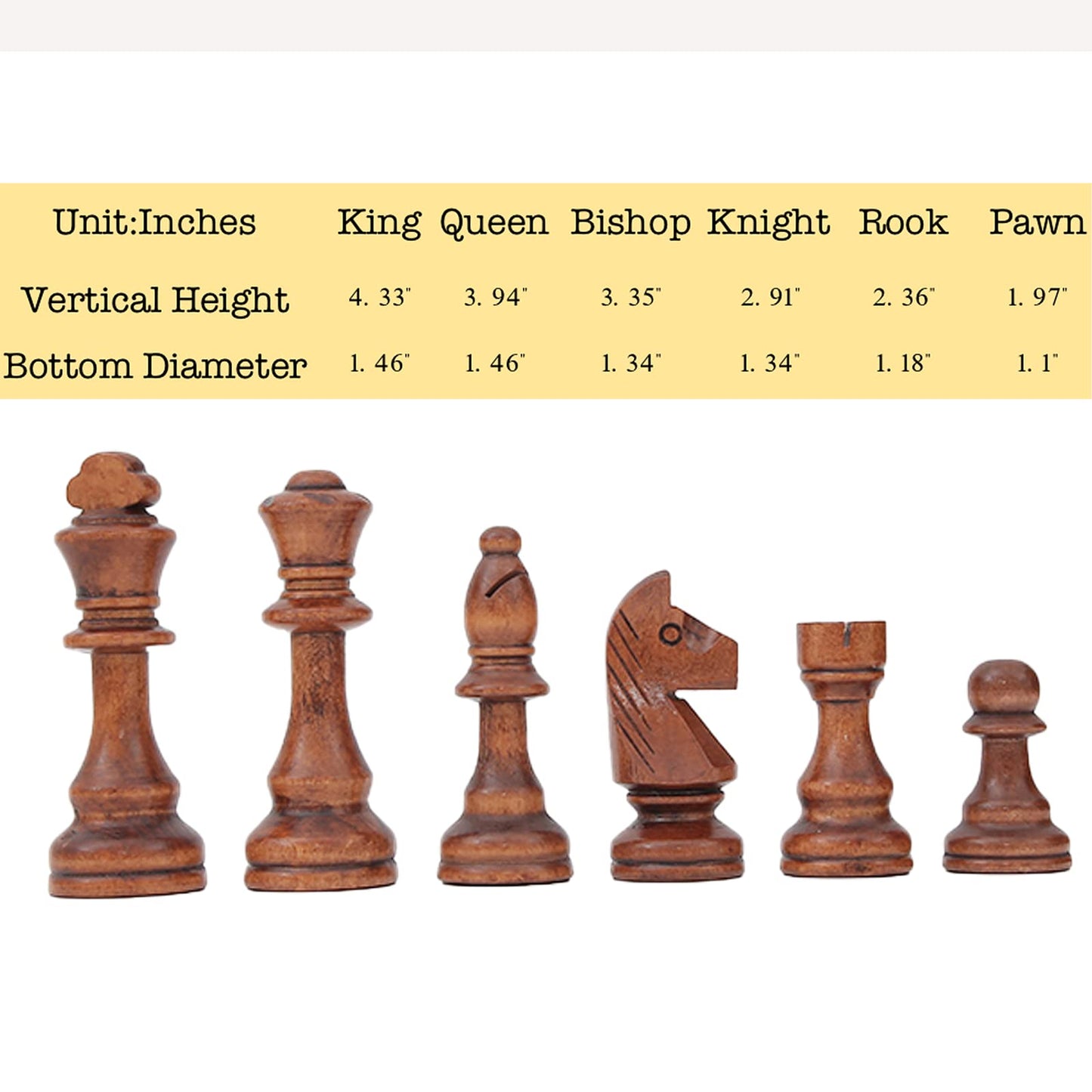 LuckyWish Large Wooden Chess Pieces – 4.3-Inch King, Complete Pieces Set (No Board)