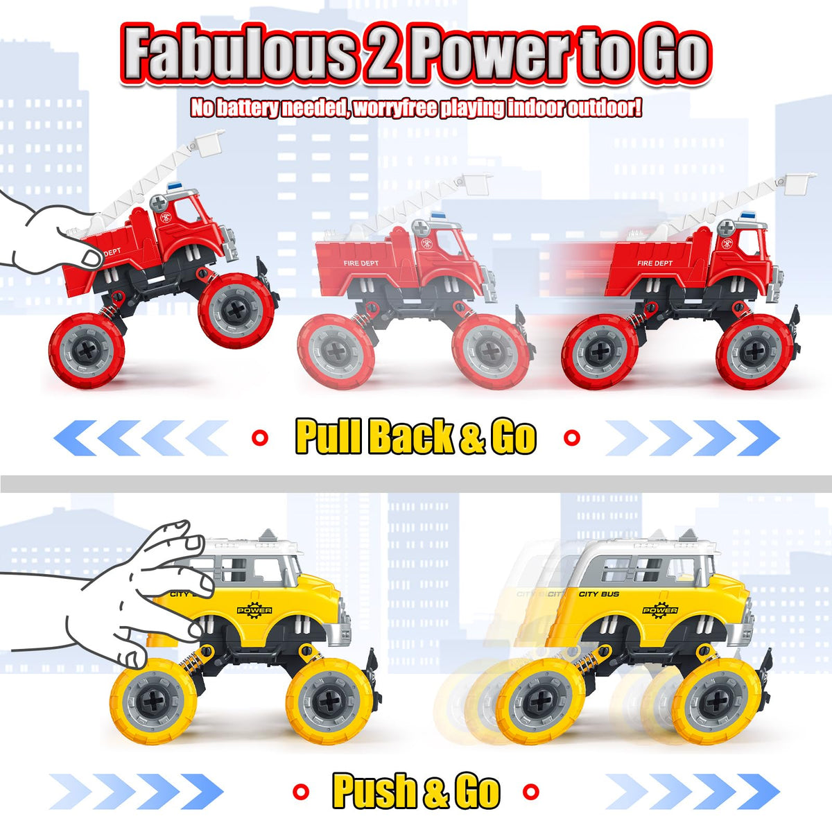 LUDILO Kids DIY City Vehicles Set – 4 Model Cars with Electric Drill (Fire, Police, Ambulance, Bus)