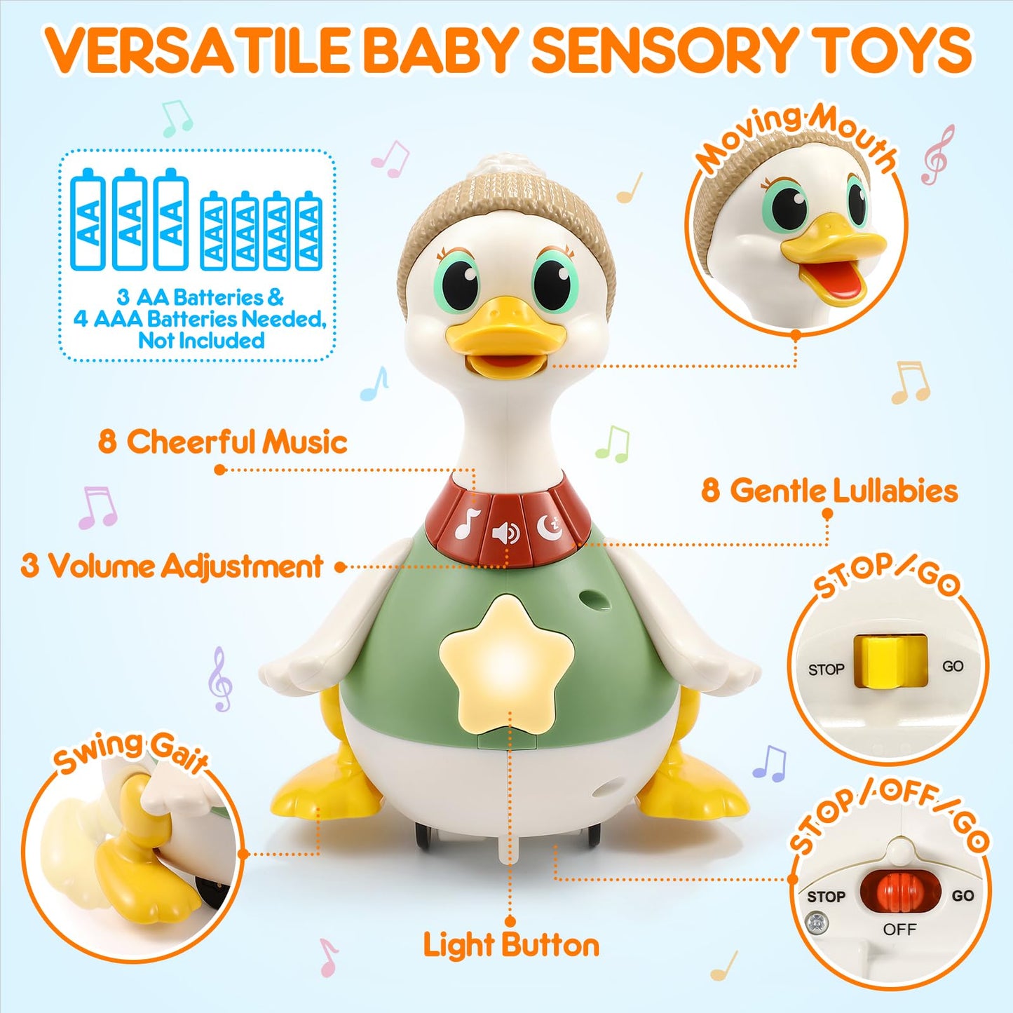 LUDILO Musical Crawling Duck Toy for 6-12 Months | Baby Sensory Toy