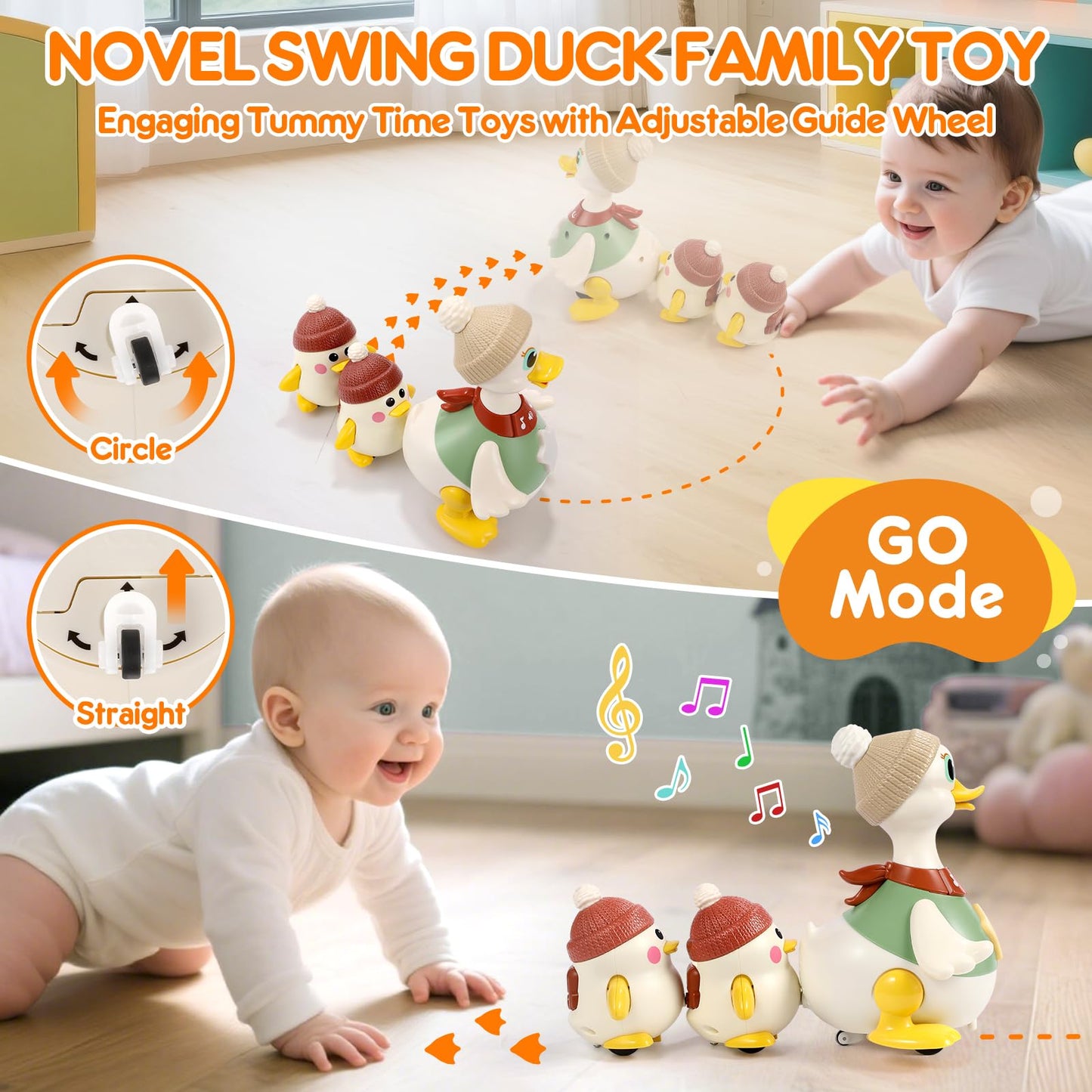 LUDILO Musical Crawling Duck Toy for 6-12 Months | Baby Sensory Toy