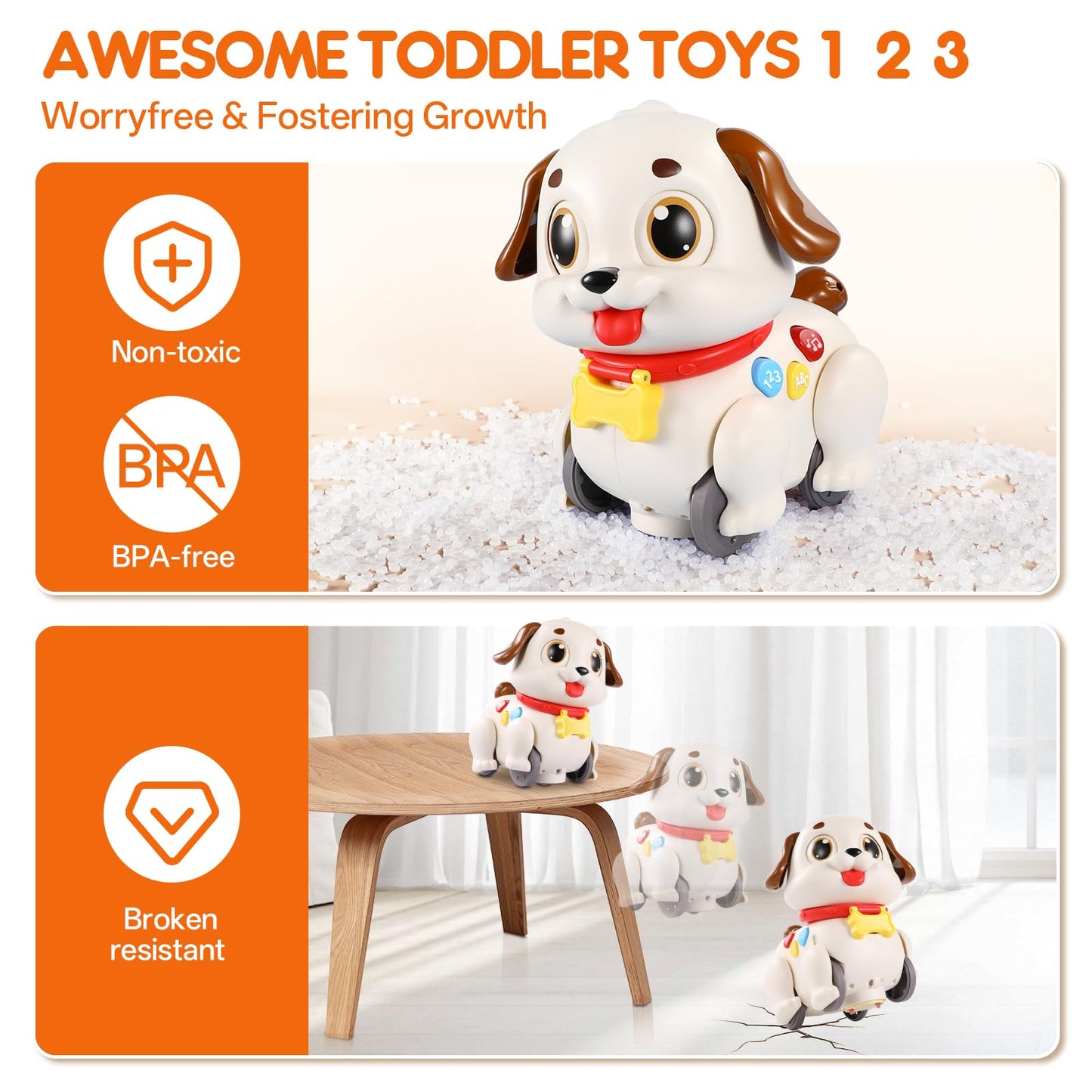 LUDILO Musical Puppy Pull-Along Toy for 6-18 Months – GO STOP Modes